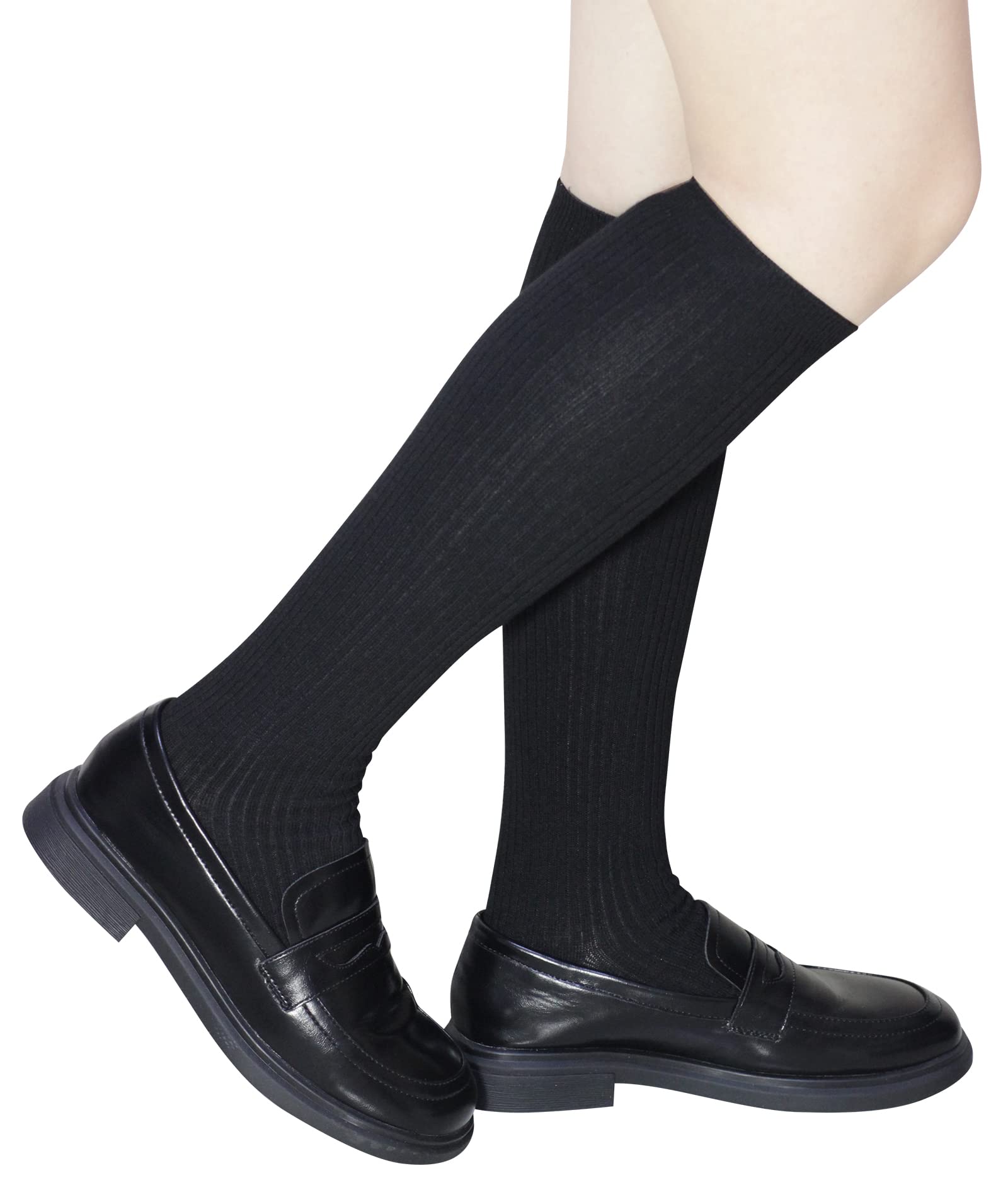**Girls Knee High Socks for School Uniform - Soft Seamless Cotton Stockings (White & Black, 3-Pack) - Perfect for Kids' Daily Wear, Sports & Dress-Up**