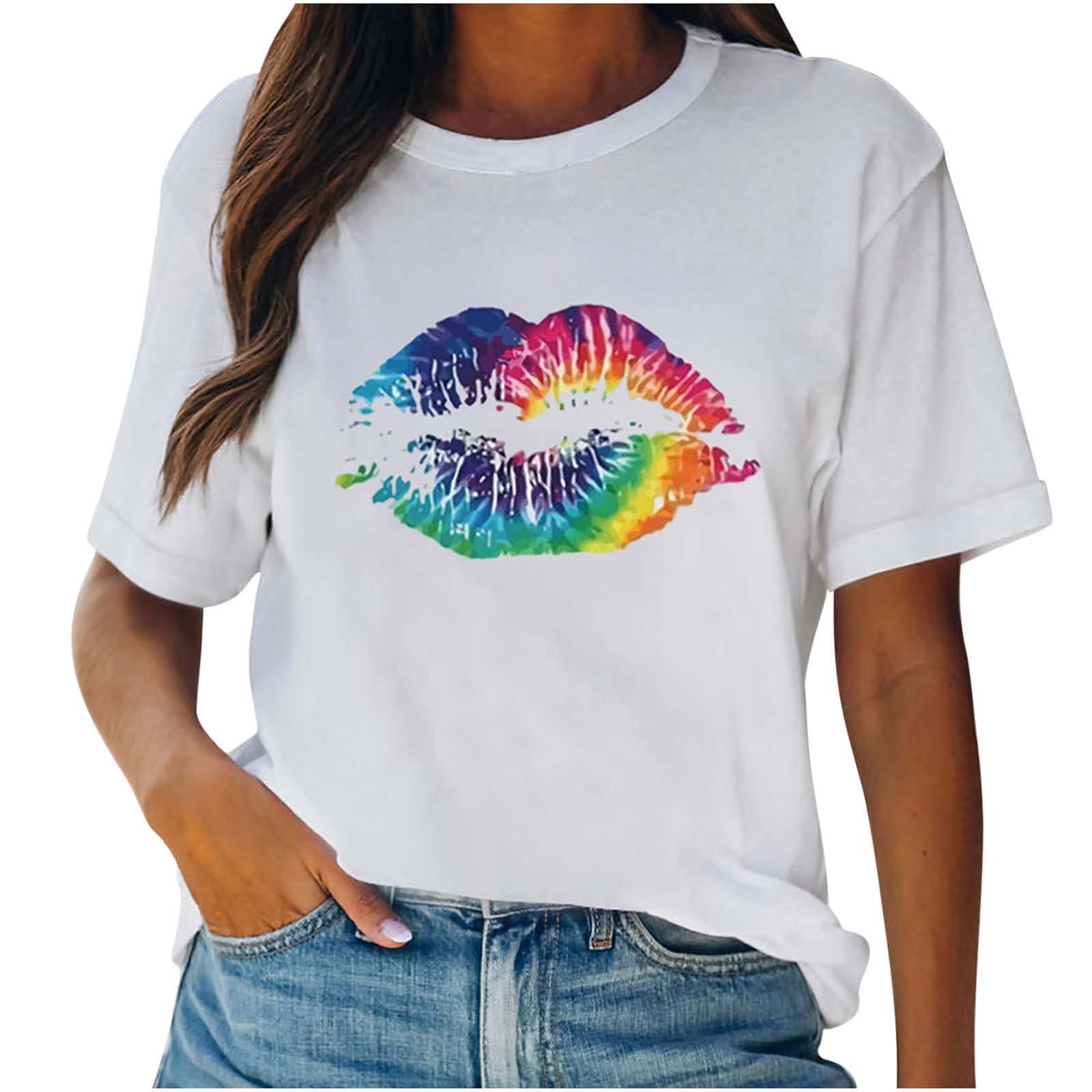 Trendy Women's Summer T-Shirts - Casual White Graphic Tee with Crewneck & Short Sleeve | Loose Fit Comfortable Tunic Top for Everyday Wear, Outings & Beach Days