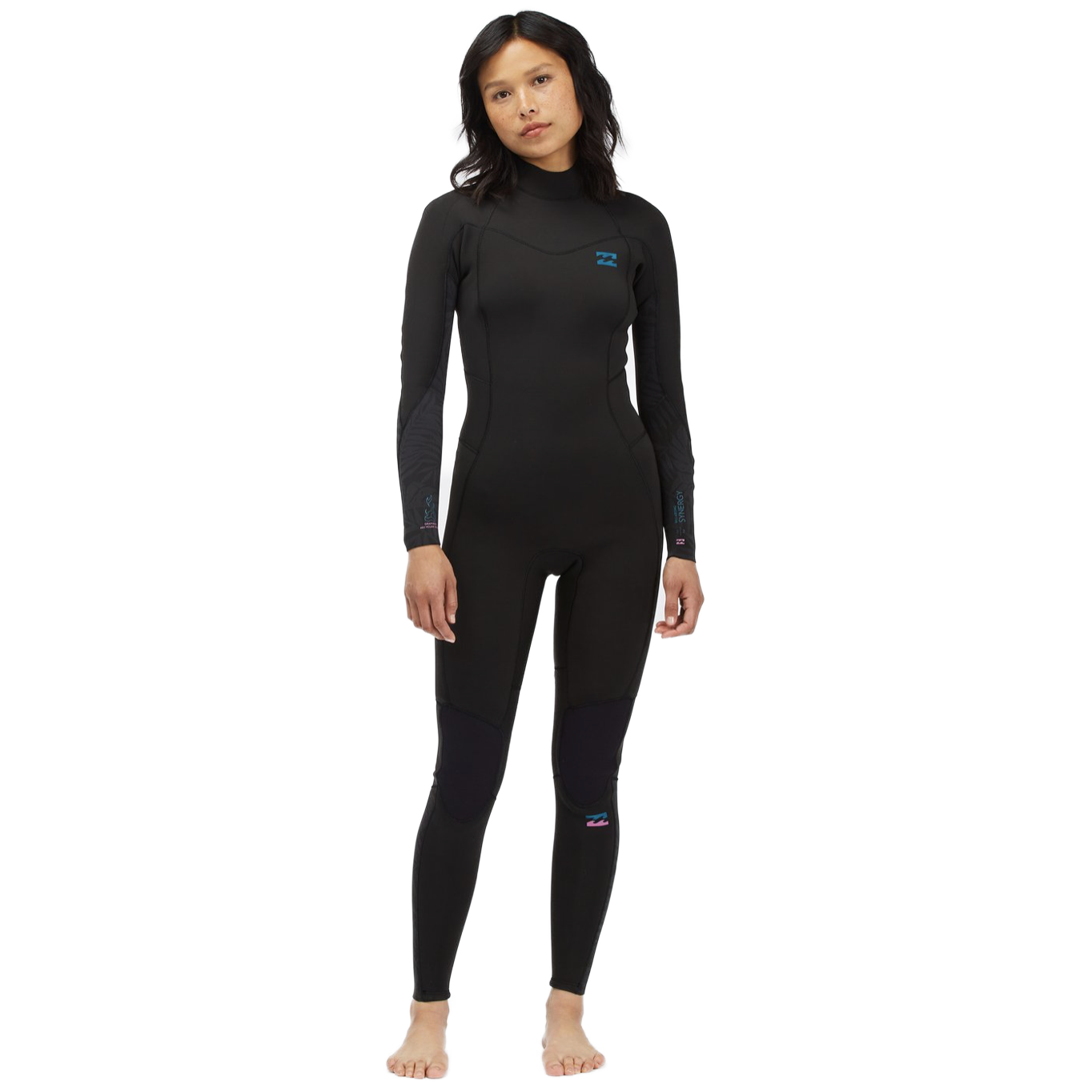 Women's Billabong Synergy 4/3mm Back Zip Full Wetsuit - Black Palms - Perfect for Surfing, Diving & Water Sports