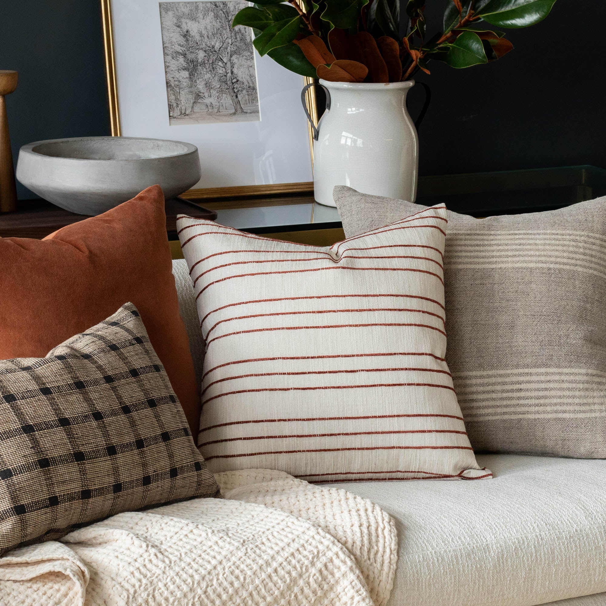 Spar Stripe 20x20 Decorative Throw Pillow Cover - Russet Brown for Couch, Sofa, Bedroom & Living Room Decor
