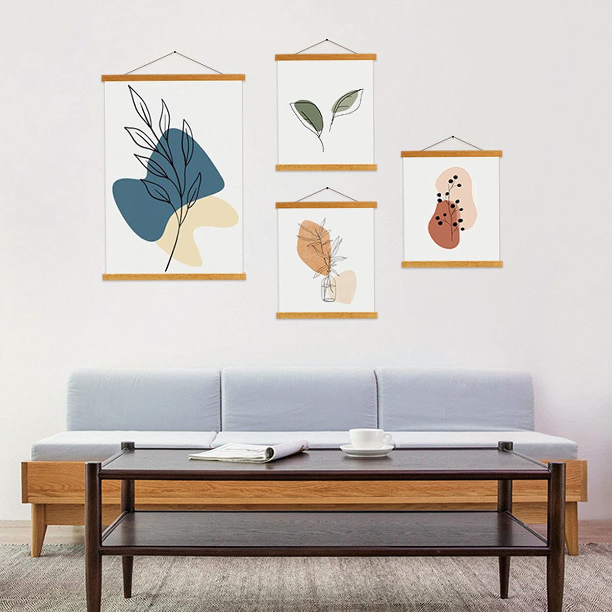 Ywlake Magnetic Poster Hanger - 27x40 27x39 27x41 Inch Wooden Frame with Strong Magnets for Posters, Maps, Canvas Art - Teak Wood Hanging Kit for Walls - Perfect for Home, Office & Classroom Decor