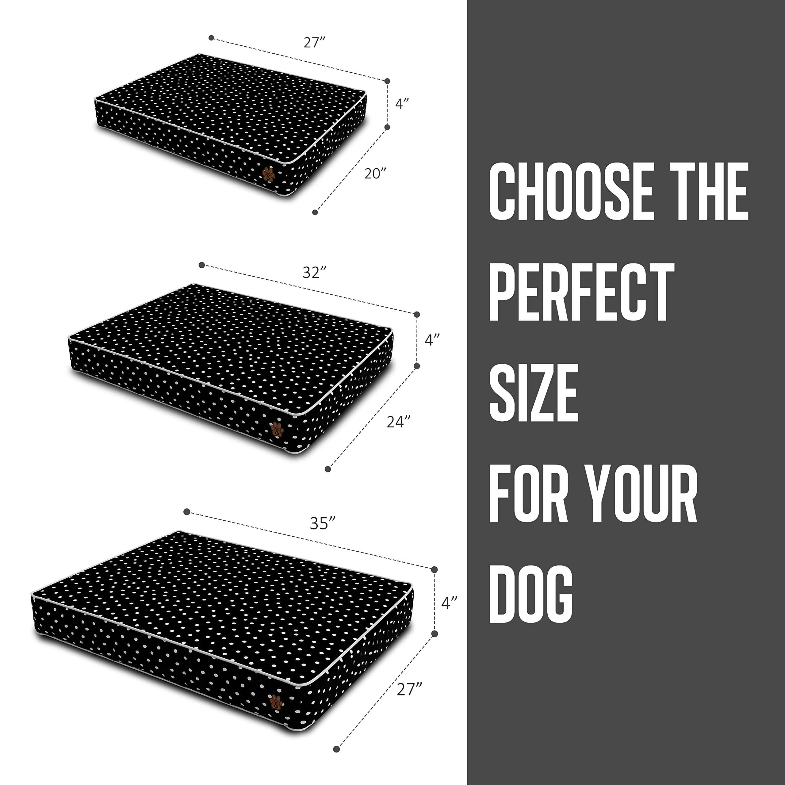 Premium Orthopedic Dog Bed for Large, Medium & Small Dogs - Soft Plush Pet Mattress with Removable Washable Cover, Waterproof & Non-Slip Bottom - Perfect for Crates, Floors & Home Use (Grey Paw Print, Small Size)