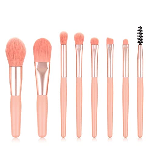 8-Piece Mini Makeup Brush Set with Wooden Handle - Eyeshadow, Eyebrow, Blush, Loose Powder & Lip Brushes - Professional Beauty Tools for Face Makeup (Handle Color: 4) - Perfect for Travel, Home & Professional Makeup Kits