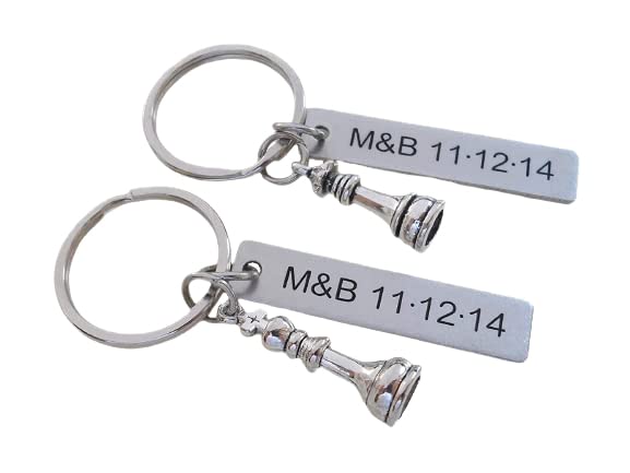 Custom King & Queen Chess Keychains - Personalized Engraved Steel Tags for Couples with Initials | Unique Anniversary Gift for Him & Her | Perfect for Chess Lovers, Wedding Favors & Romantic Presents