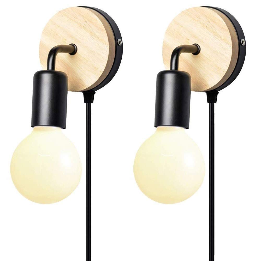 Nordic Style Wooden Wall Sconce with Plug - Minimalist E27 Wall Mounted Light Fixture for Bedroom, Closet & Hallway | Night Reading Lamp & Cozy Ambient Lighting
