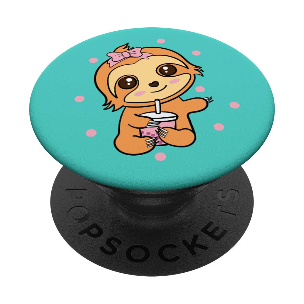 Adorable Pink Kawaii Boba Tea Sloth PopSockets - Swappable Phone Grip for iPhone, Samsung & Tablets | Perfect Bubble Tea Lover Gift for Girls, Teens & Anime Fans