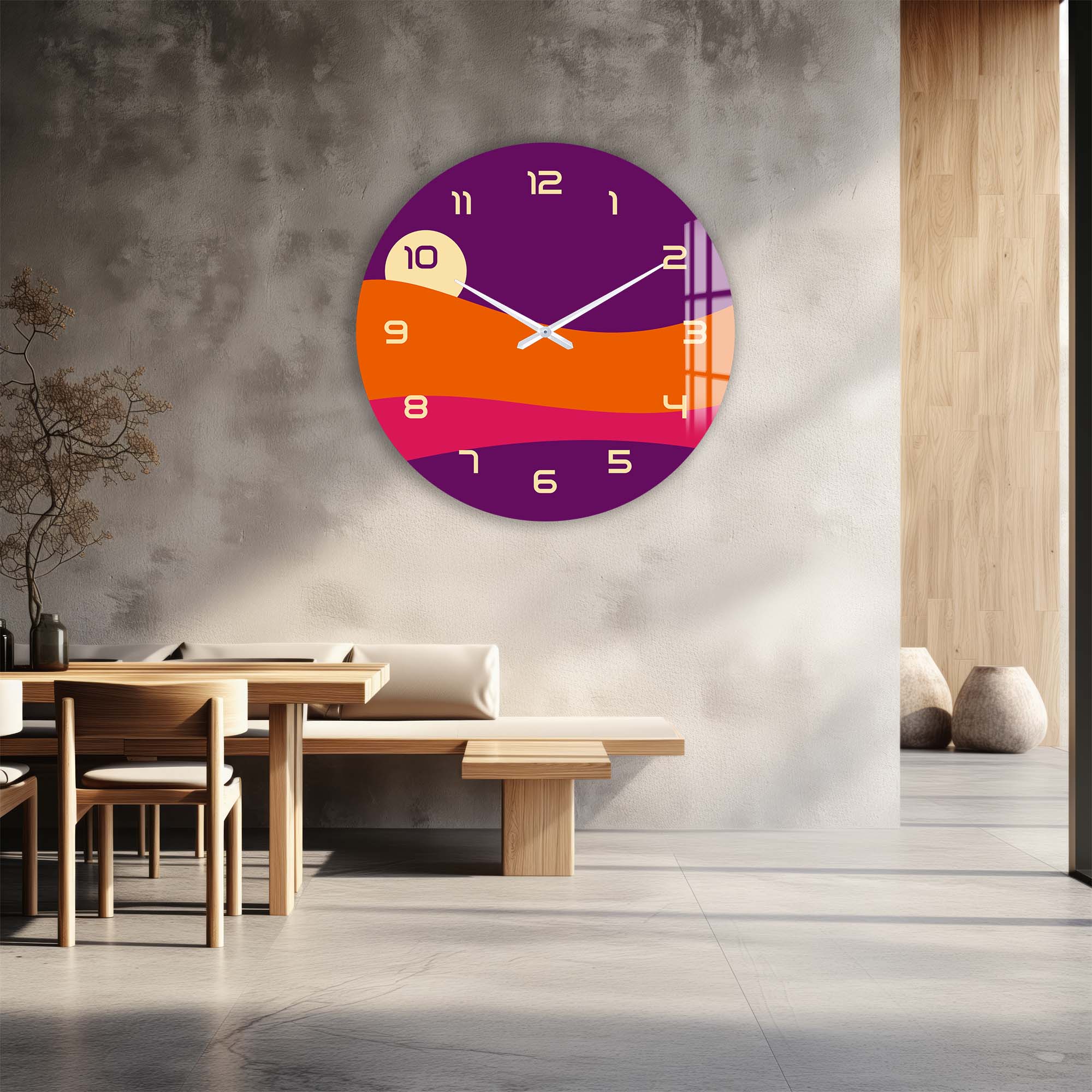 Pastel Sunset Glass Wall Clock - Modern Decorative Silent Non-Ticking Clock for Living Room, Bedroom, Office - Perfect Home Decor & Unique Gift Idea