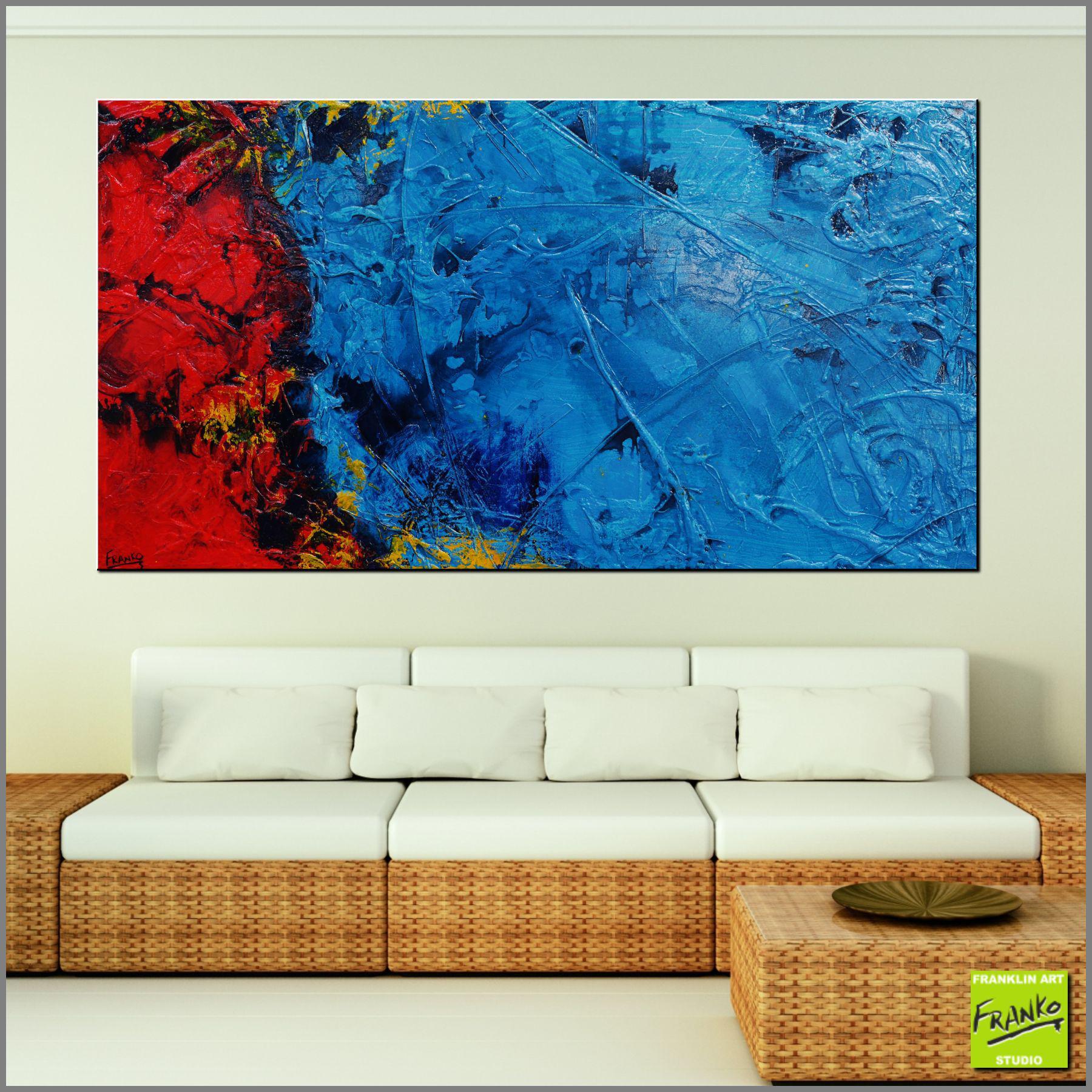 190cm x 100cm Blue Red Teal Abstract Textured Canvas Painting - Modern Wall Art for Living Room, Bedroom & Office Decor