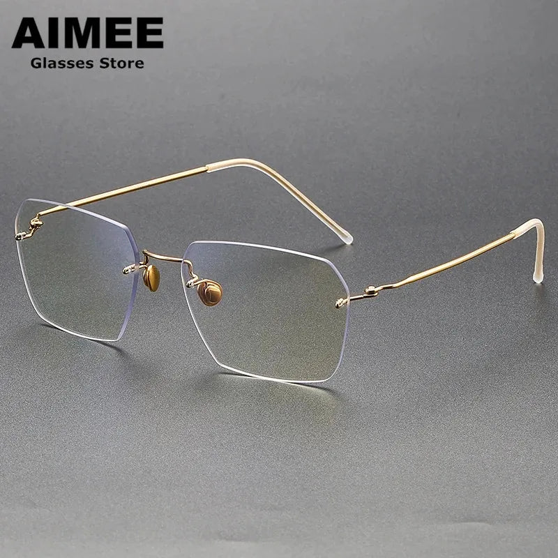 Aimee Women's Rimless Flat Top Polygon Titanium Eyeglasses 92128 - Lightweight & Durable Titanium Frame for Work, Reading & Fashion
