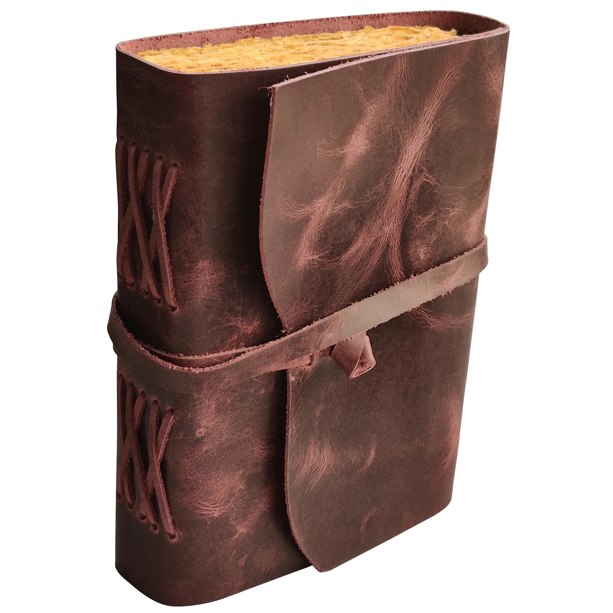 Handmade Leather Bound Journal A5 Size with Antique Deckle Edge Paper - Mauve Color for Writing, Sketching & Gift Giving