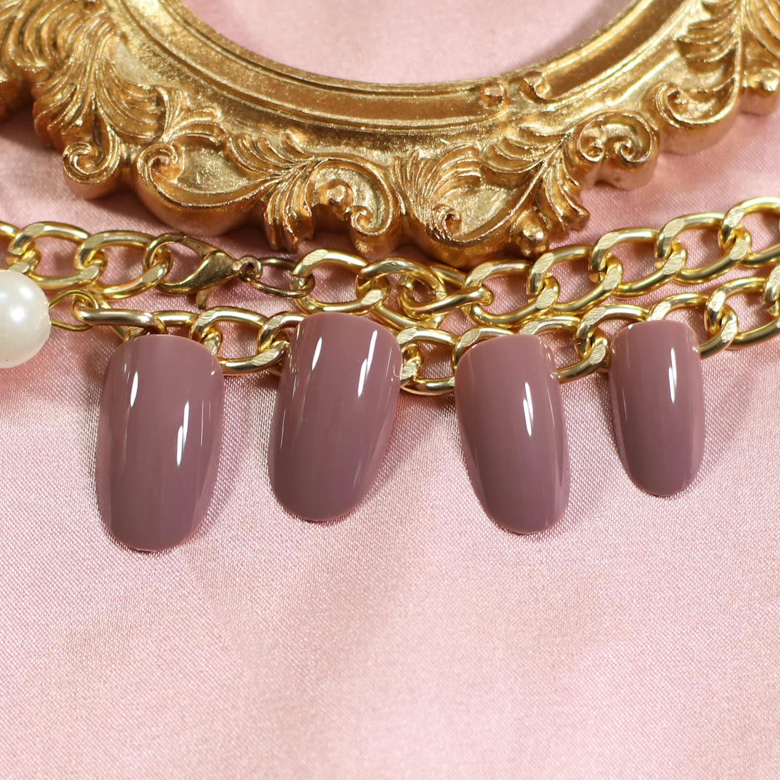 Glossy Light Purple Grey Press on False Nails - Medium Length Oval Fake Nails for Women | Perfect for Office Wear, Daily Use & Special Occasions