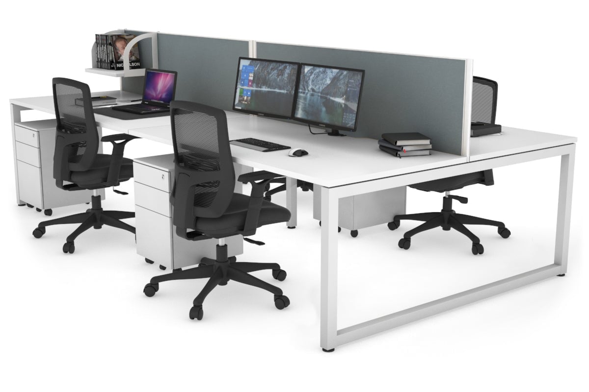 Quadro Loop Legs 4 Person Office Workstation - 1800L x 800W with Cable Management Scallop - Ideal for Collaborative Workspaces & Open Office Environments