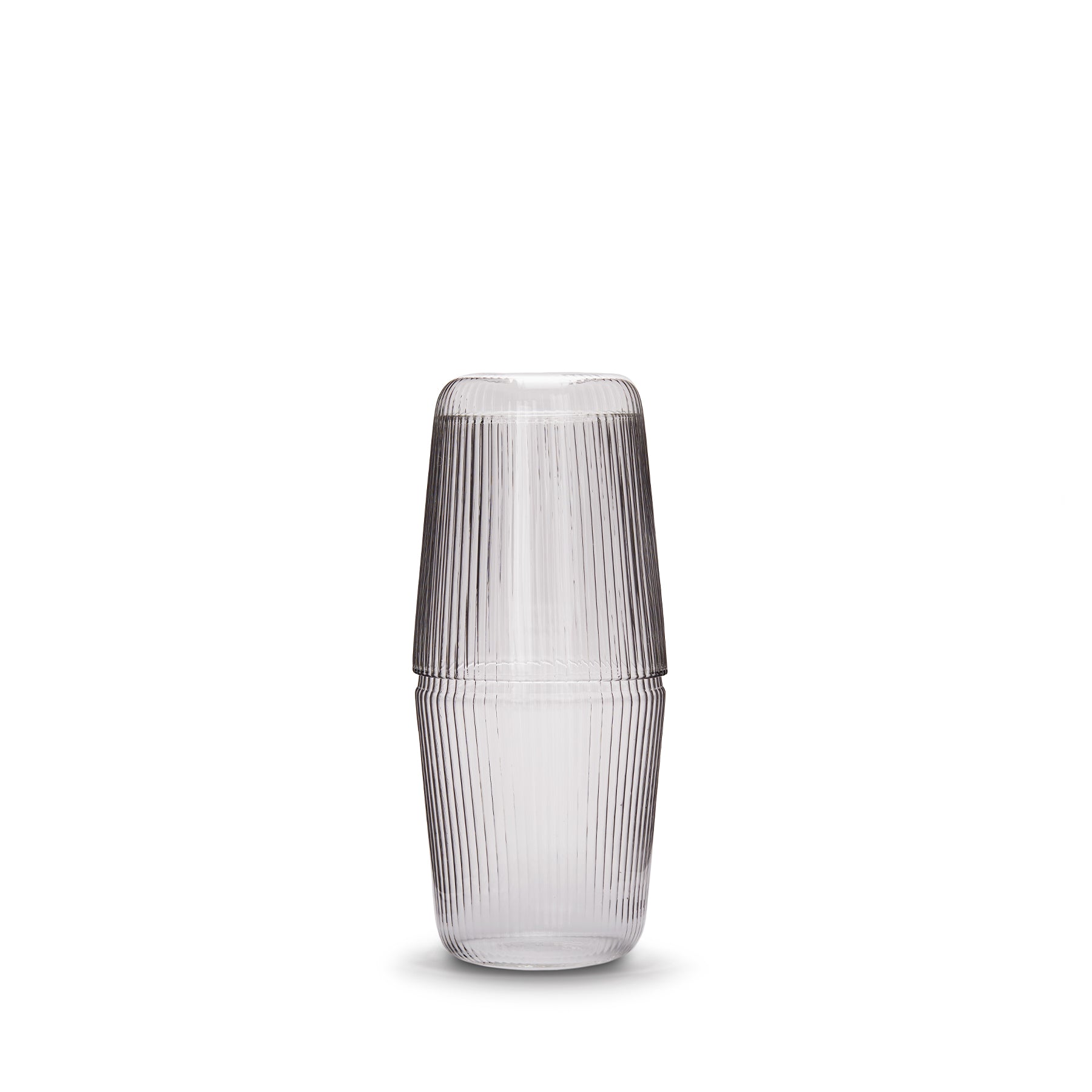 Luisa Bonne Nuit Glass Carafe and Cup Set - Elegant Millerighe Pattern Water Pitcher with Matching Glass for Bedroom, Kitchen, or Gift Giving