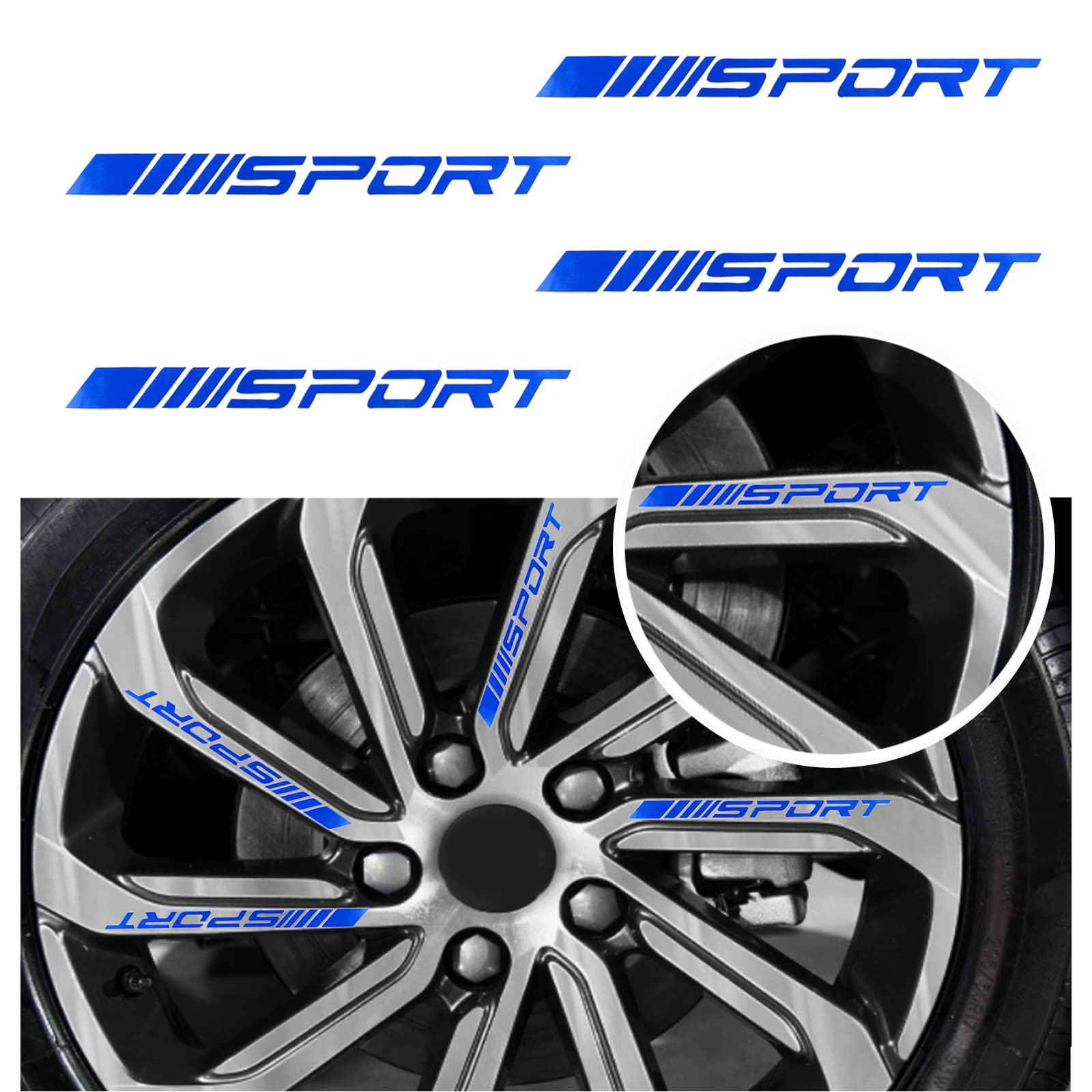 4 Pcs Wheel Rim Decal Stickers - Reflective Sport Stripes Emblem Set for Cars, SUVs & Trucks - Blue - Perfect for Racing, Off-Road & Custom Vehicle Styling