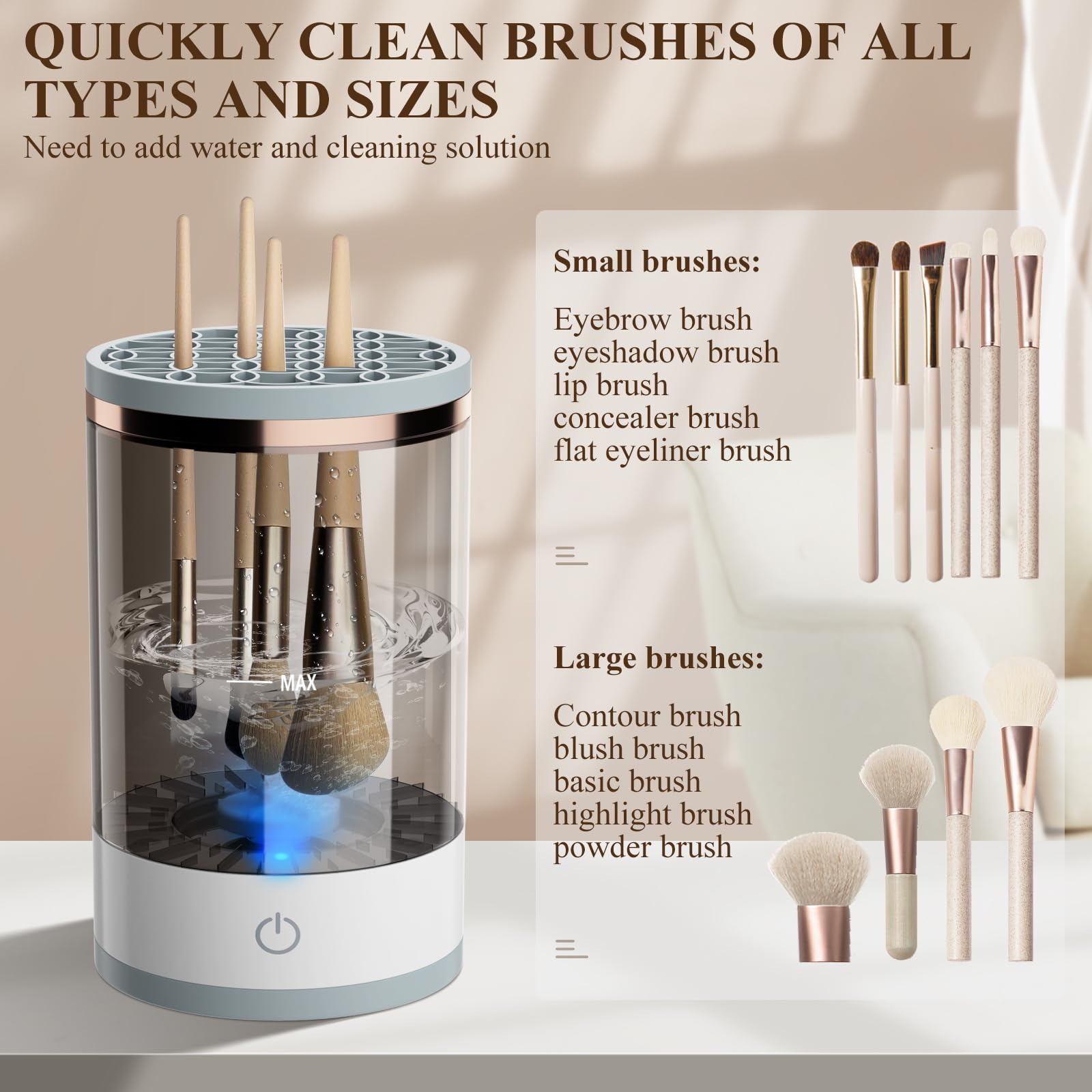 Electric Makeup Brush Cleaner with Cleaning Mat - Automatic Spinning Cosmetic Brush Cleaner for All Brush Sizes | Fast & Gentle Cleaning for Foundation, Blush, Eyeshadow & More | Perfect for Home & Professional Makeup Artists
