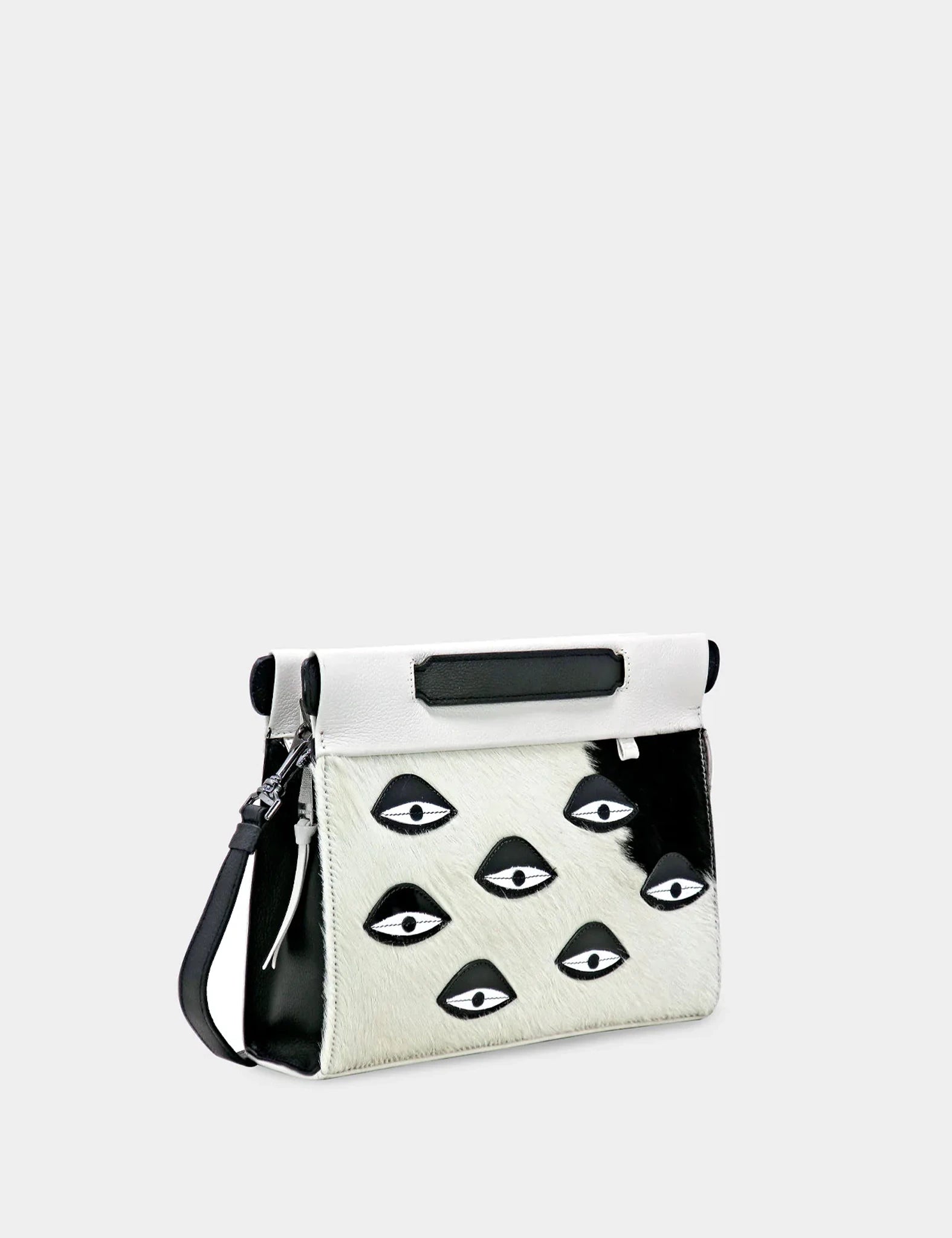 Vali Crossbody Small Cream Leather Bag with Eyes Applique & Adjustable Strap - Perfect for Everyday Use, Travel, and Casual Outings
