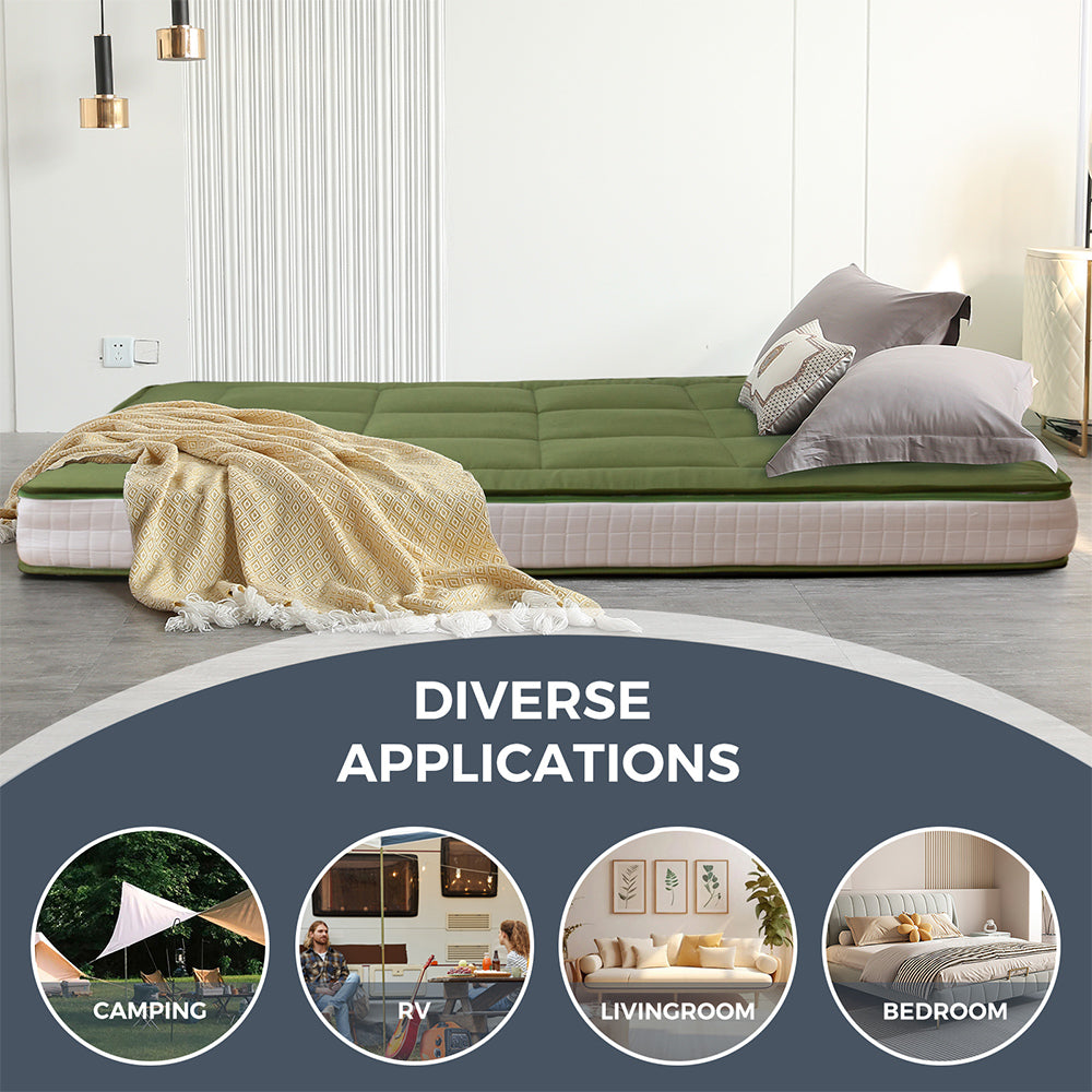 MAXYOYO Padded Japanese Floor Mattress - Green Foldable Roll Up Futon Mattress for Bedroom, Guest Room & Travel | Comfortable Floor Sleeping & Lounging