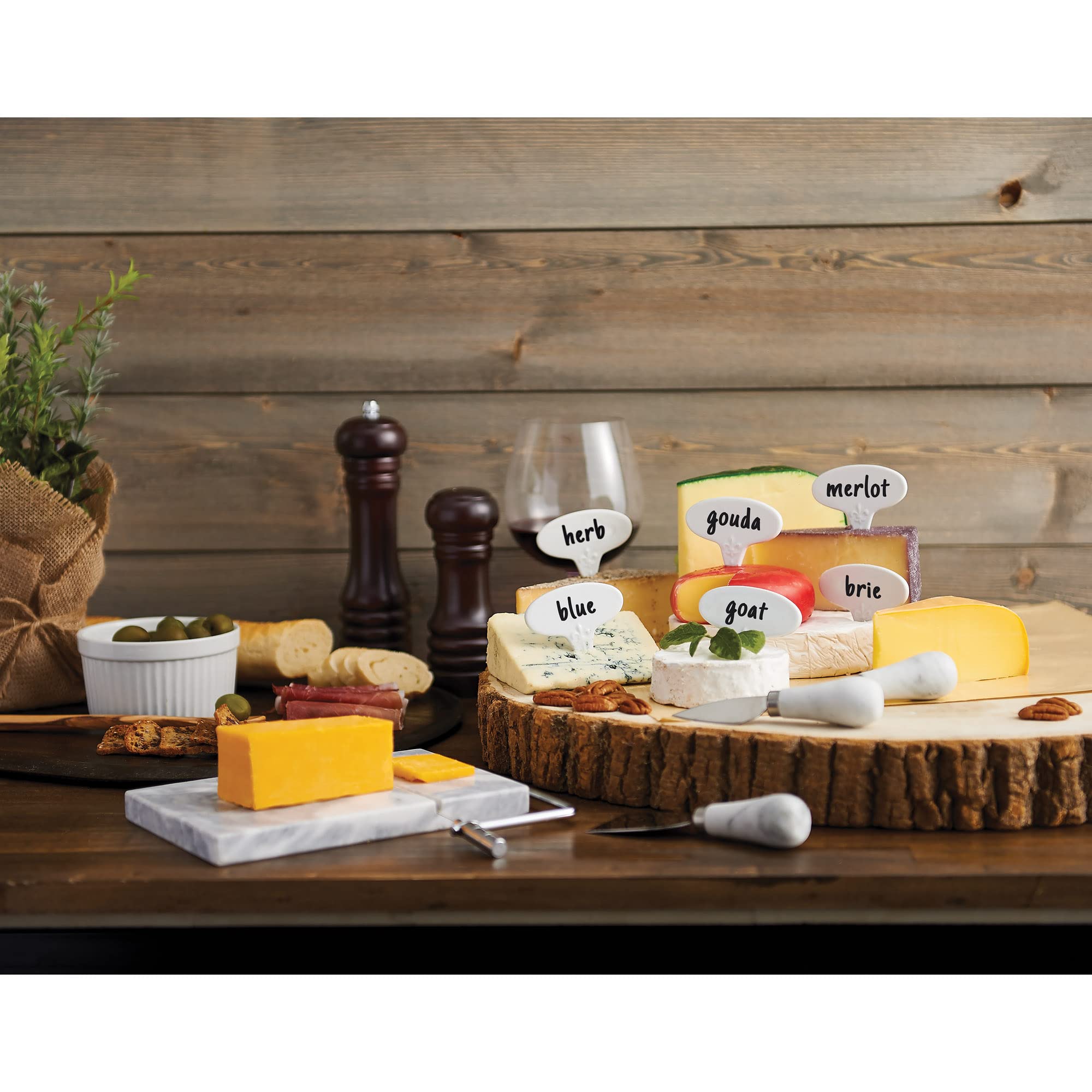 Premium HIC Kitchen Cheese Markers Set - 6-Piece Fine White Porcelain Cheese Labeling Sticks for Gourmet Cheese Boards, Party Platters & Charcuterie Displays