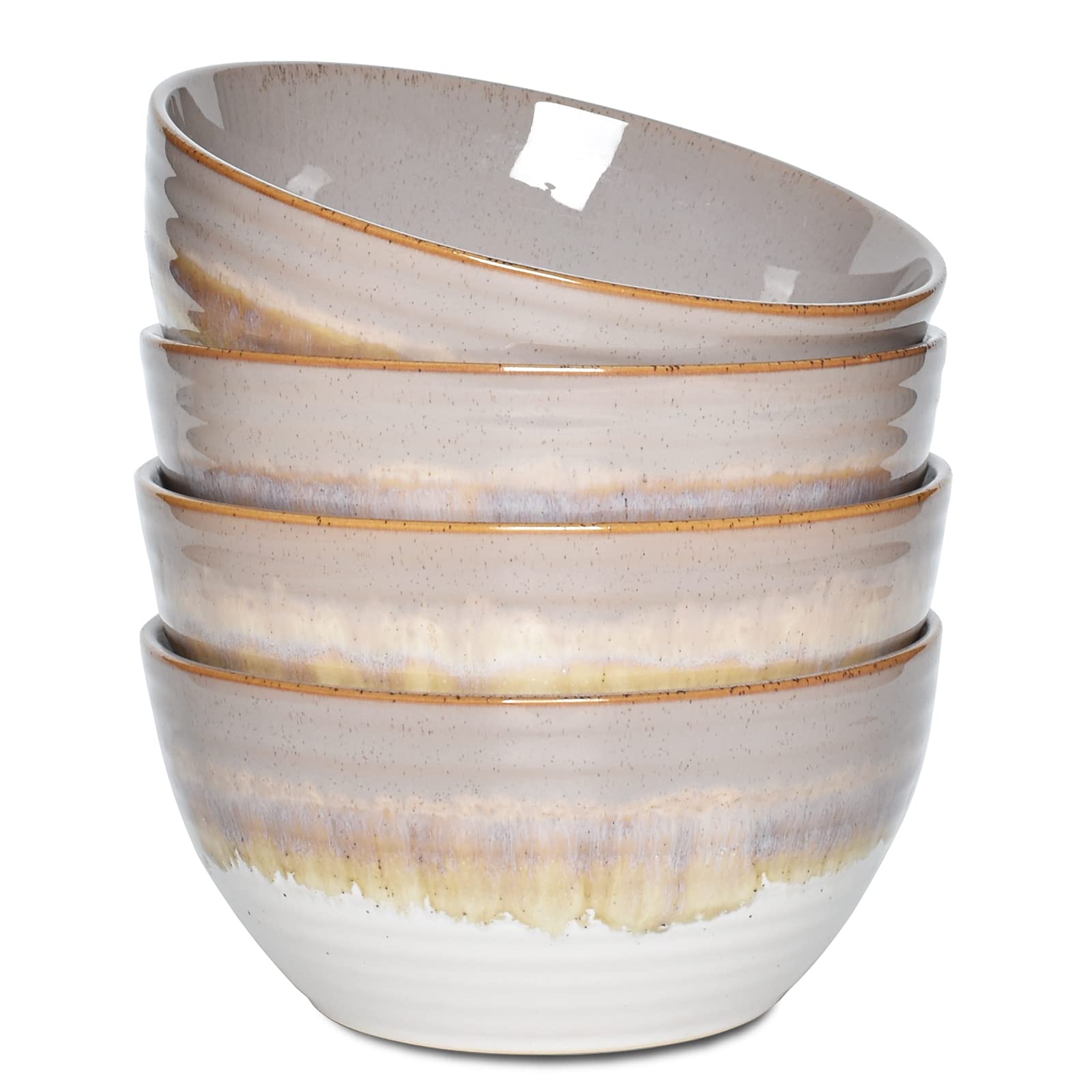 Bosmarlin 26 Oz Ceramic Cereal Bowl Set of 4 - Microwave & Dishwasher Safe Soup Bowls for Oatmeal, Salad, Pasta - Reactive Glaze Brown (6 Inch) - Perfect for Breakfast, Family Dinners & Restaurant-Style Serving