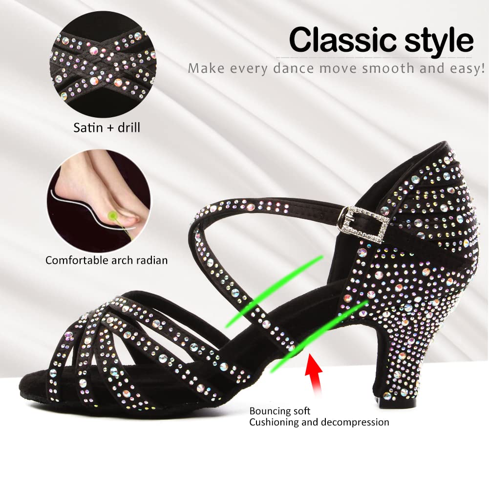 SWDZM Women's Rhinestone Latin Dance Shoes for Salsa, Ballroom, Practice & Performance - Model L377-6 | Perfect for Dance Competitions, Social Events & Professional Performances