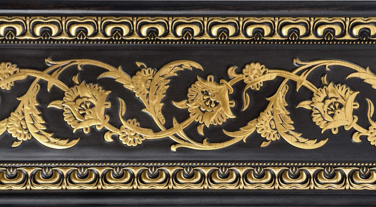 94 Inch Gold Floral Wood Tone Chair Rail Molding - Walnut & Gold Finish - Perfect for Dining Room, Bedroom, or Home Office Decor