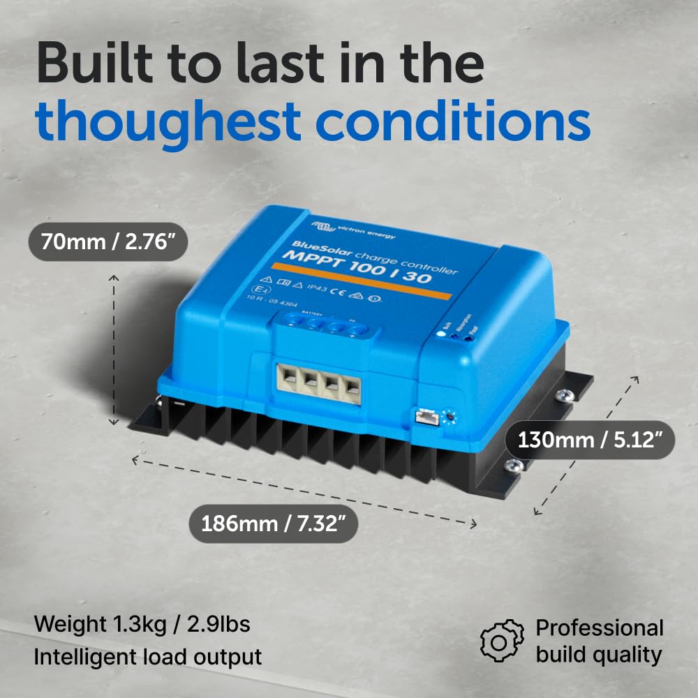 Victron Energy BlueSolar MPPT 100V 30A Solar Charge Controller for 12V/24V Solar Panels - High Efficiency Battery Charging for RVs, Boats & Off-Grid Power Systems