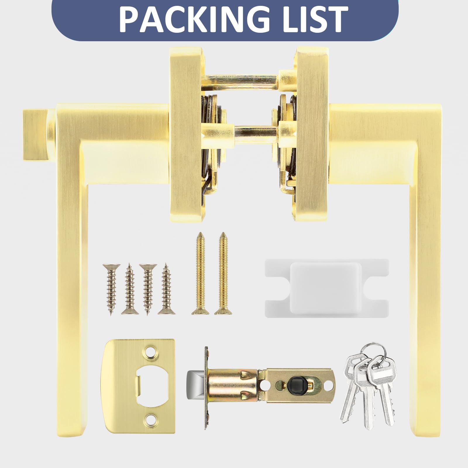 EHOMEWARE 1 Pack Gold Door Handle - Solid Brass Interior Door Lever for Bedroom, Living Room & Entry Doors - Heavy Duty & Durable - Perfect for Home, Office & Commercial Use
