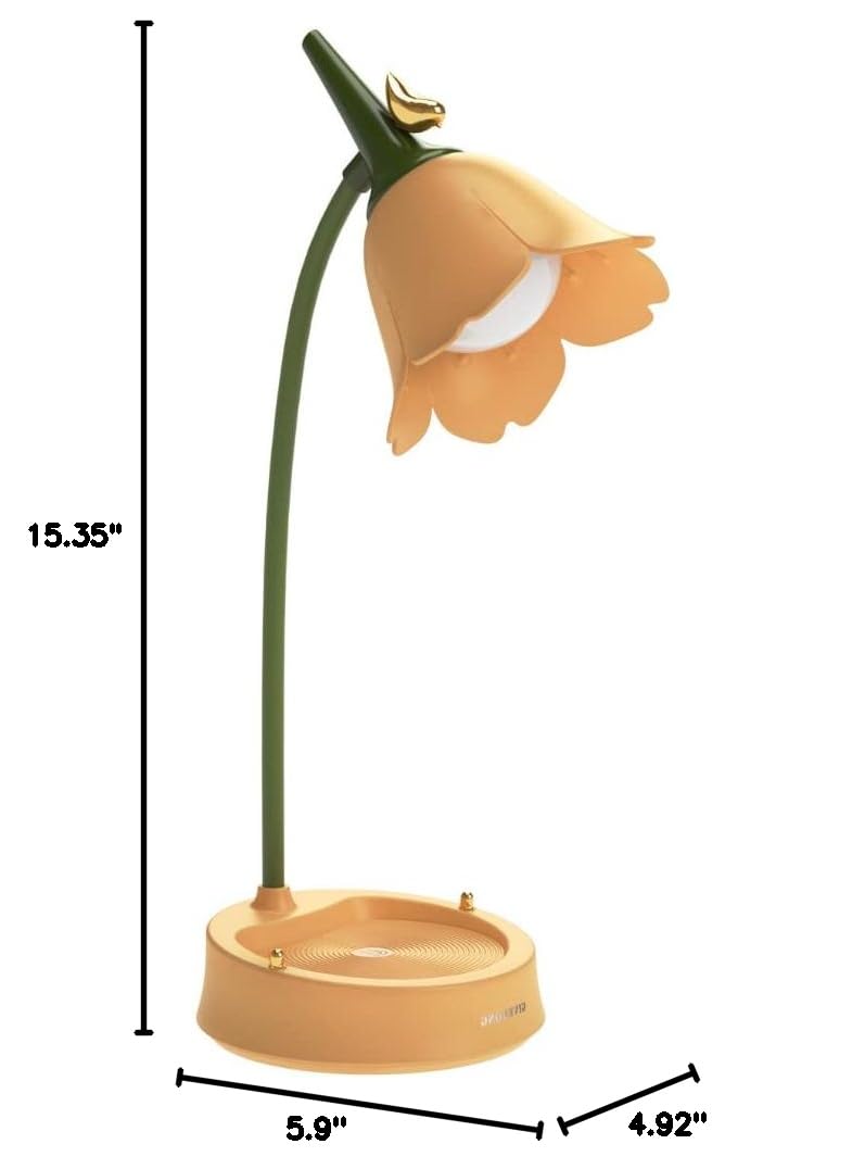JHTPSLR Metal Sunflower LED Desk Lamp with USB Port & Dimmer - 3-Light Adjustable Table Lamp for Study, Office, Living Room & Bedroom Decor (Yellow) - Perfect for Reading, Working & Creating Cozy Atmosphere