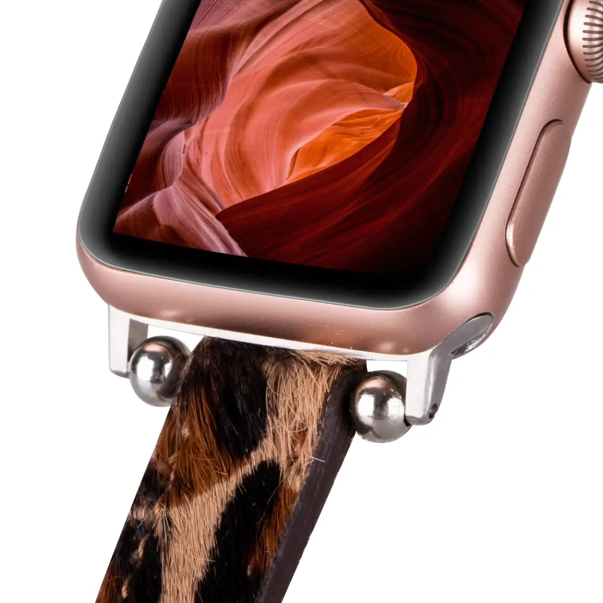 Furry Leopard Print Genuine Leather Ultra Slim Apple Watch Band for Women & Men - Stylish & Comfortable for Workouts, Office & Everyday Wear