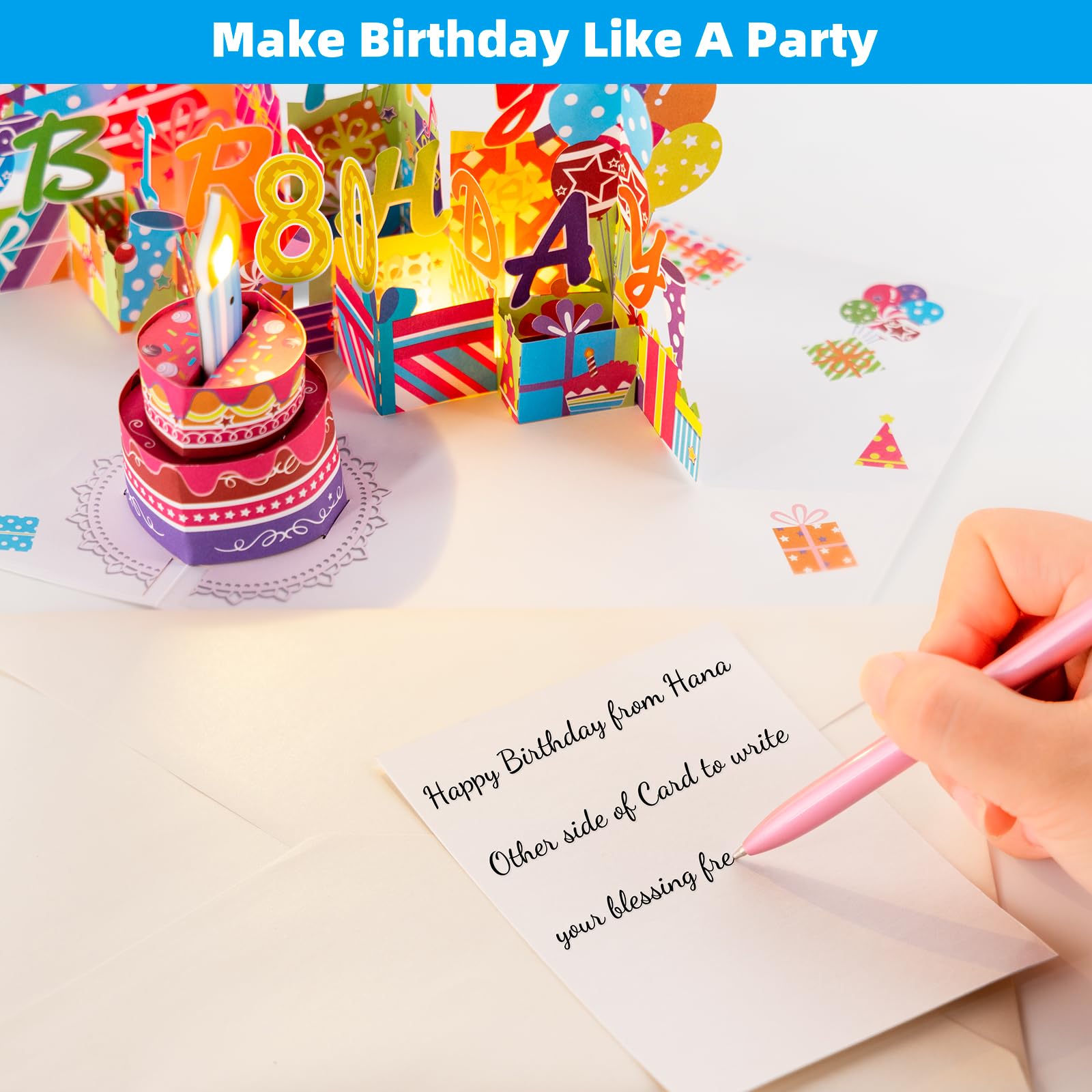 Gumry 80th Birthday Musical Pop Up Greeting Card with Blowable LED Candle, 3D Design & Birthday Song - Perfect 80th Birthday Gift for Women & Men | Great for Milestone Celebrations, Party Decorations & Special Occasions