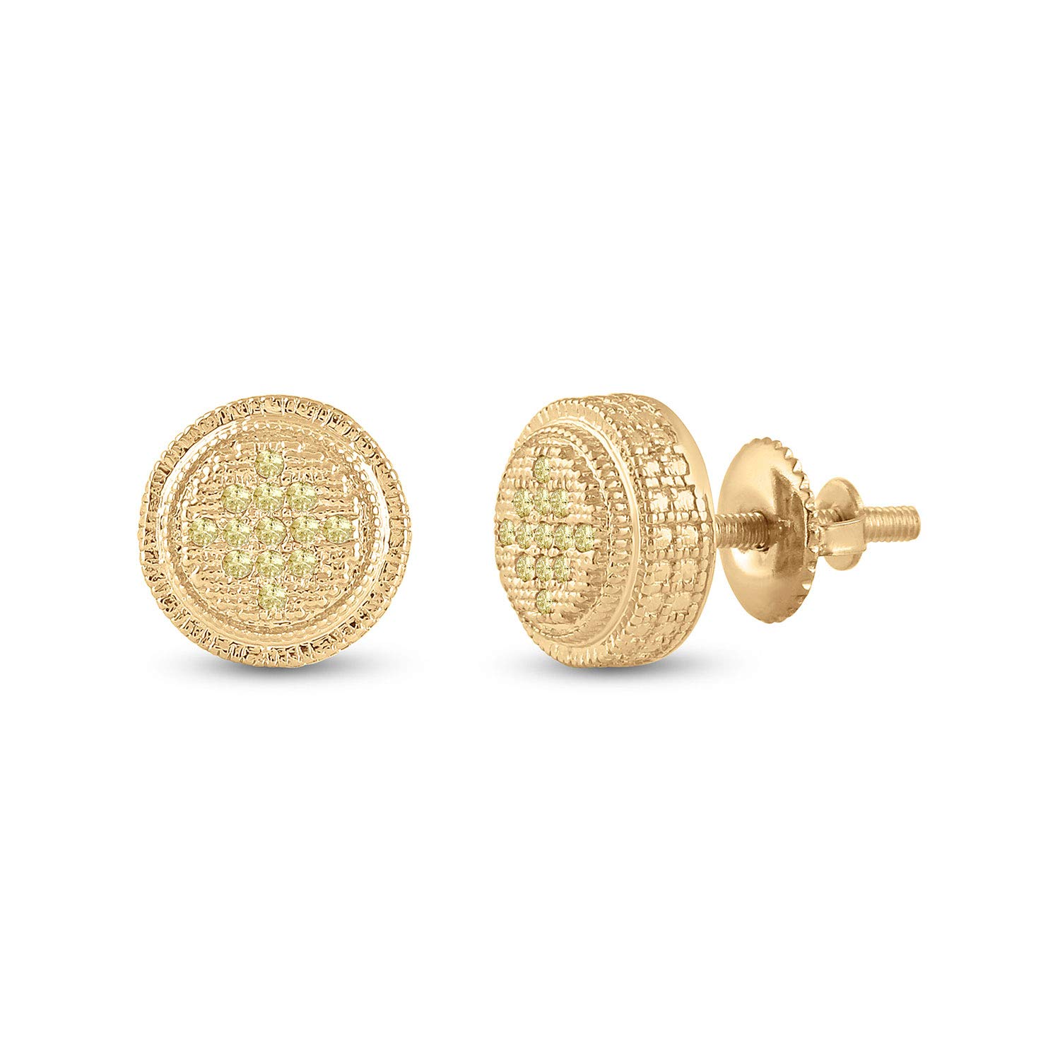 14K Sterling Silver Women's Round Yellow Enhanced Diamond Stud Earrings 1/20 CTTW - Perfect for Parties, Weddings & Everyday Elegance