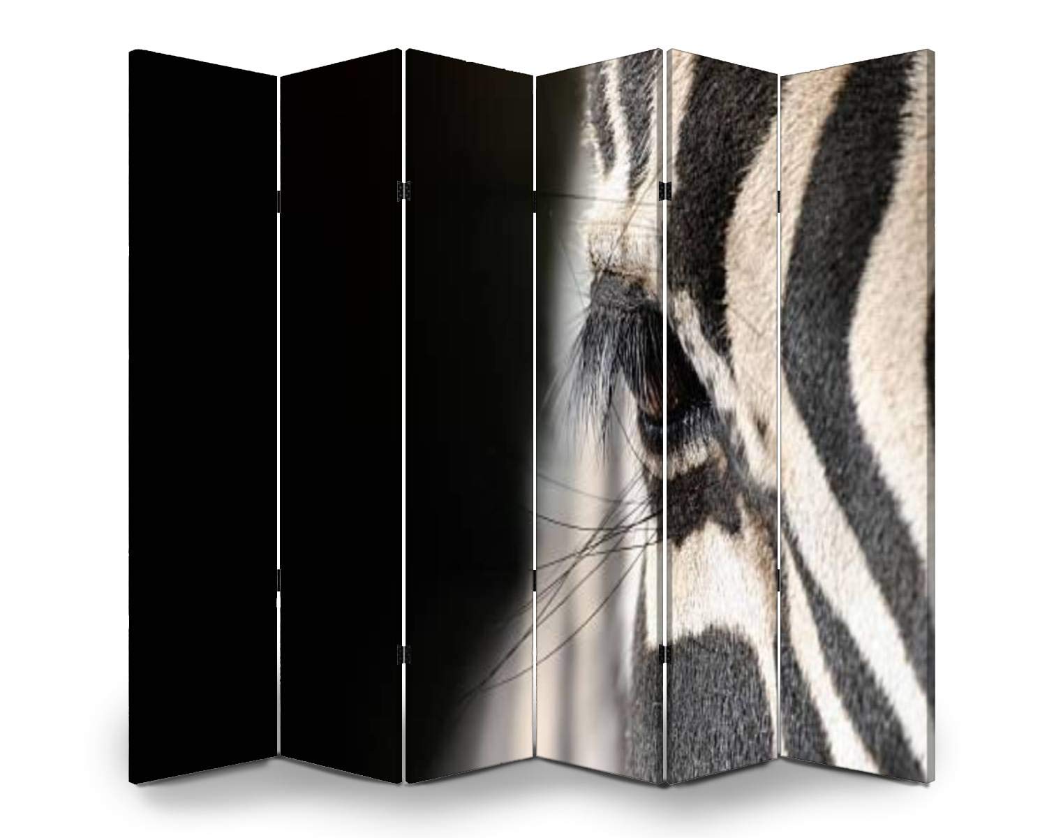 6-Panel Wooden Room Divider with Zebra Print - African Animal Themed Folding Privacy Screen for Home & Office | Dual-Sided Canvas Partition for Bedroom, Living Room, and Indoor Spaces
