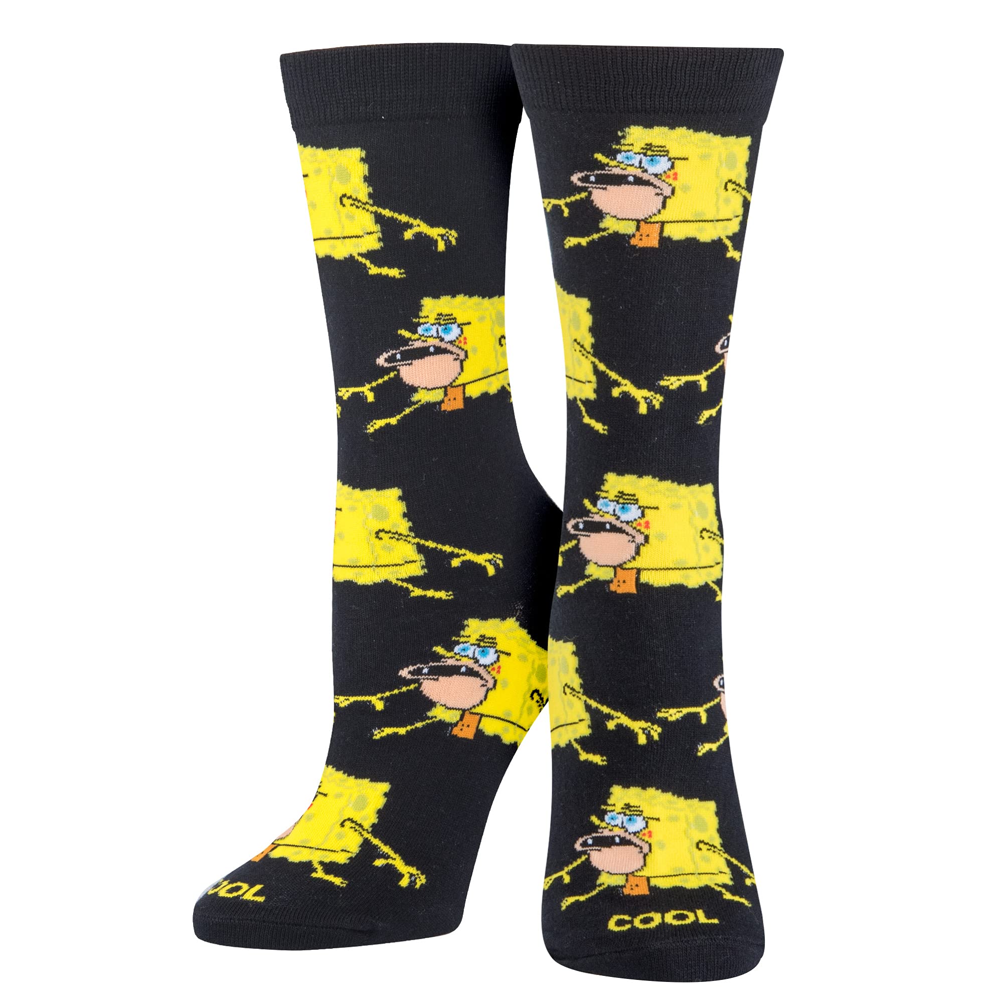 Funny Prehistoric SpongeBob Graphic Print Women's Crew Socks - Large Size | Comfortable Novelty Socks for Cosplay, Gifts & Everyday Wear