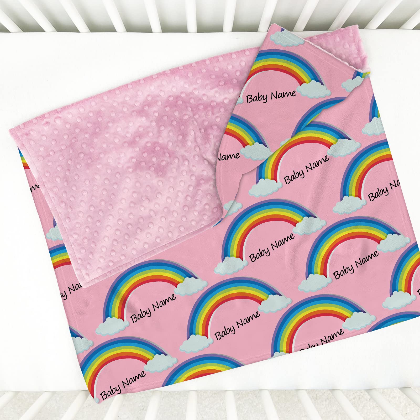 Personalized Baby Blanket with Name - Soft Plush & Cozy Minky Dot Rainbow Blanket for Boys & Girls - Custom Newborn Gift for Baby Showers, Christenings & Nursery Decor