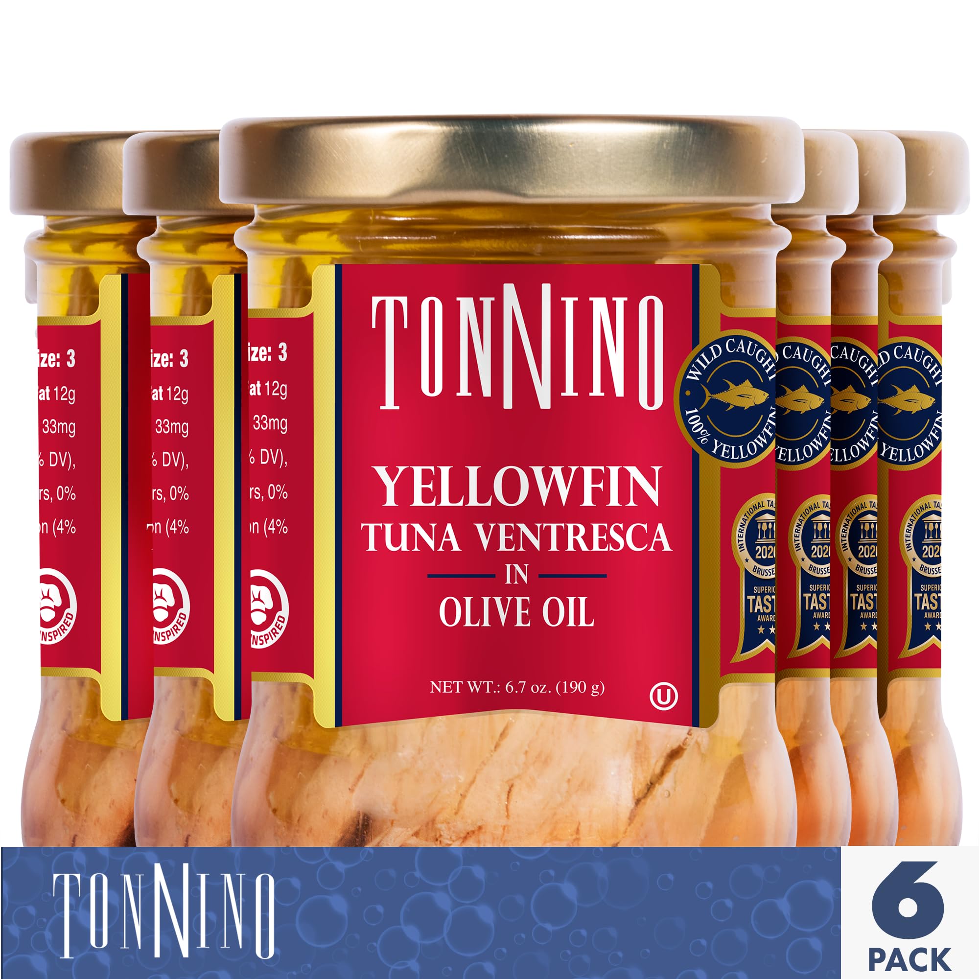 Premium Tonnino Ventresca Tuna in Olive Oil - 6.7 oz Jars (Pack of 6) | Gourmet Italian Canned Tuna for Salads, Pasta & Healthy Meals