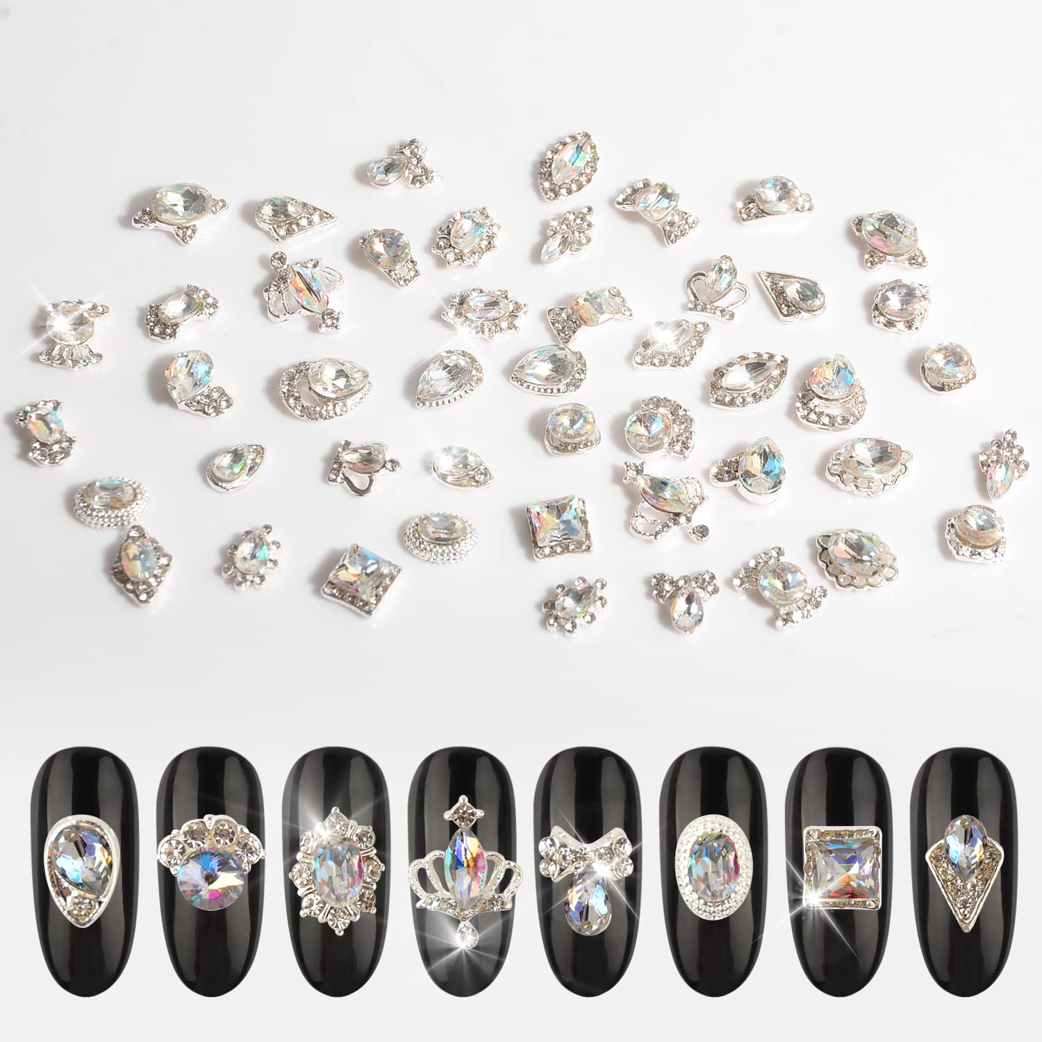 3D Nail Rhinestones Kit - 120Pcs Mixed Shapes for Nail Art & Crafts (24 Styles) - Perfect for DIY Manicures & Nail Decorations
