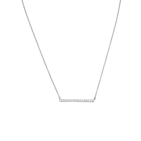 Sterling Silver 16 + 2 Rhodium Plated Cubic Zirconia Bar Necklace for Women - Elegant Minimalist Pendant Jewelry Gift for Birthday, Anniversary & Special Occasions