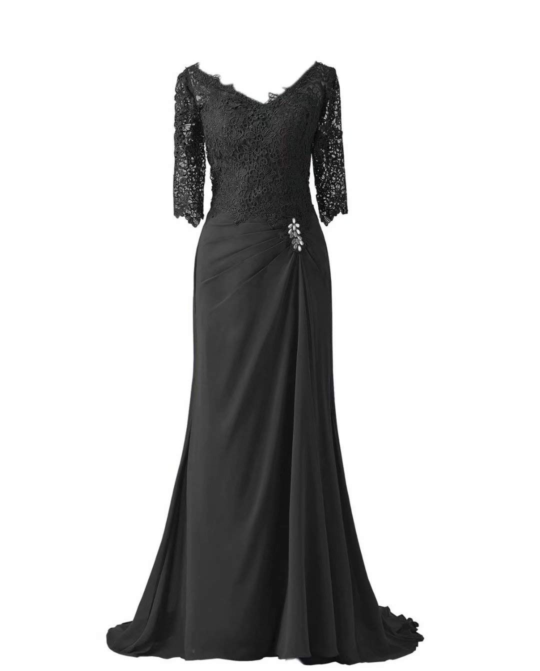 Elegant Long Mother of The Bride Dress - Chiffon Formal Evening Gown with Lace Sleeves for Weddings, Parties & Special Occasions