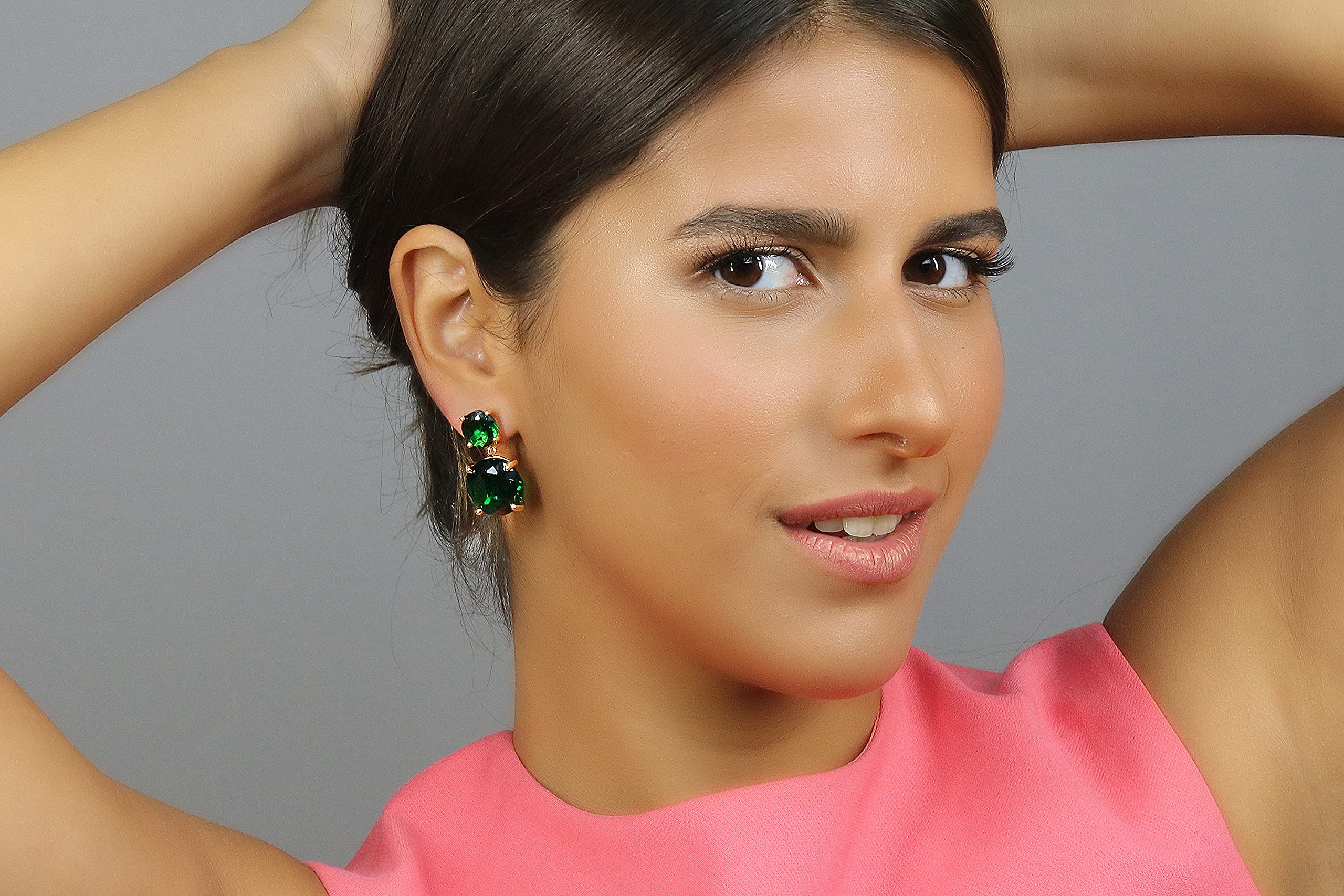 Stunning Double Emerald Stud Earrings for Women – Elegant Sterling Silver Fashion Jewelry, Birthstone Gift & Wedding Accessories – Perfect for Parties, Date Nights & Special Occasions