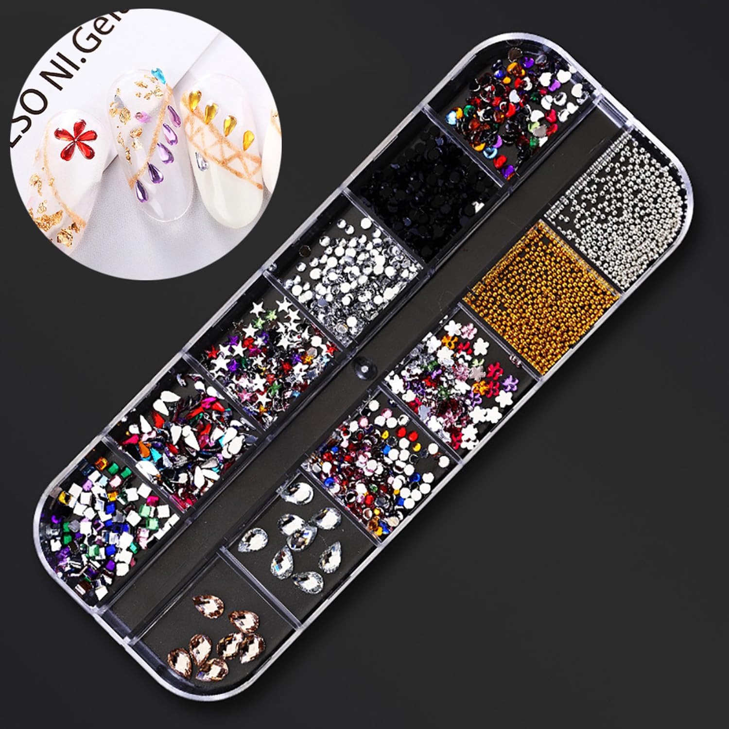 SILPECWEE 4 Boxes 3D Rhinestones for Nail Art - Flat Back Nail Crystals, Gold Nail Charms, 3D Nail Decoration Kit with Tweezers - Perfect for DIY Nail Designs, Manicures, and Professional Salon Use