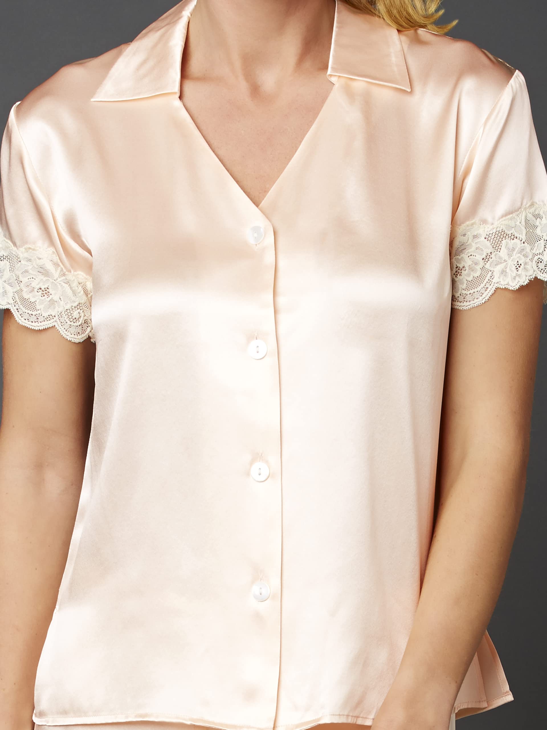 Luxury Women's 100% Pure Silk Pajama Set with Lace Trim - Cropped Sleepwear for Comfort & Elegance - Perfect for Relaxing at Home, Bridal Shower Gift, or Romantic Getaway