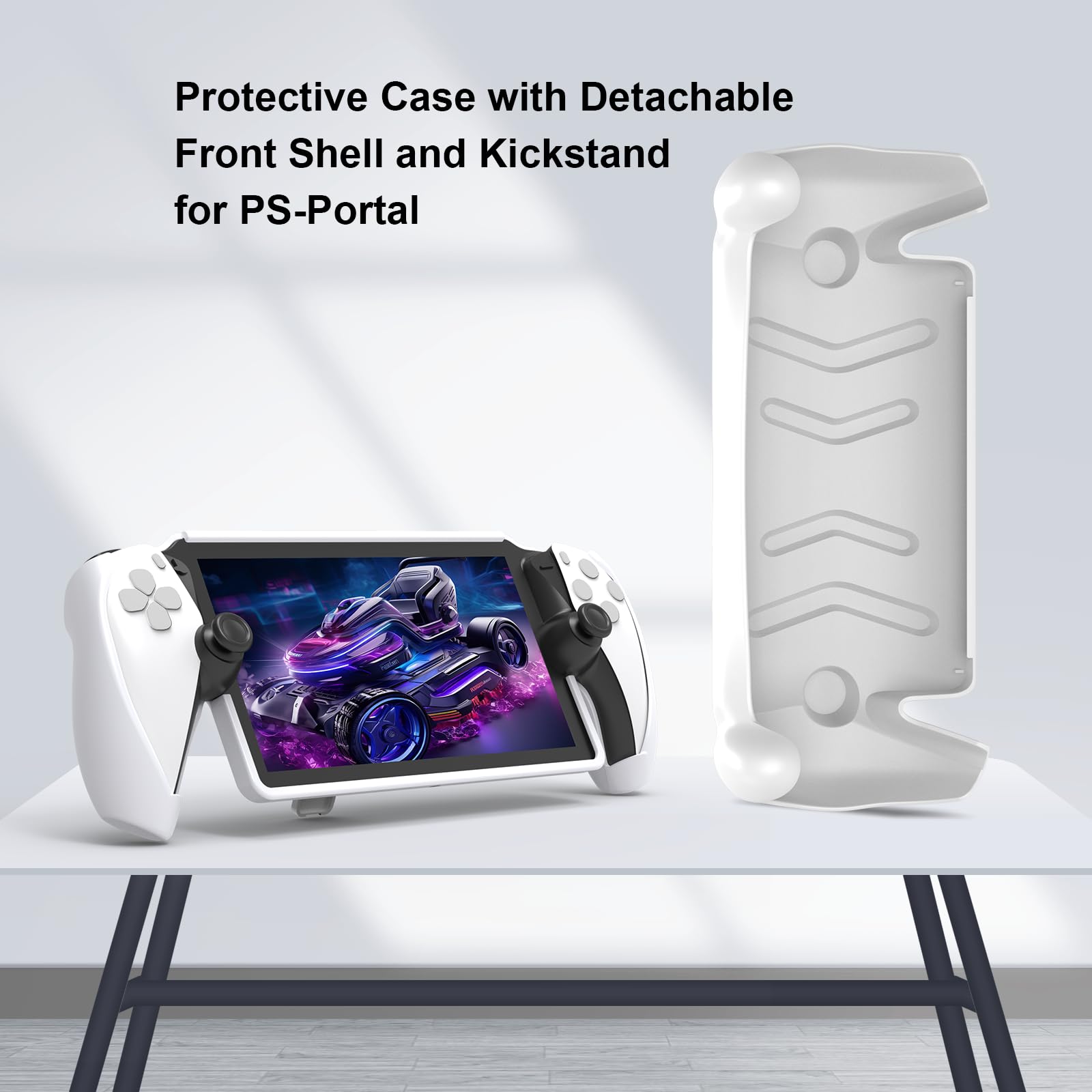 JDDWIN PS5 & Playstation Portal Protective Case Cover with Adjustable Kickstand & Detachable Front Shell - Shockproof Full Body Protection for Gaming Accessories, Perfect for Travel & Home Entertainment