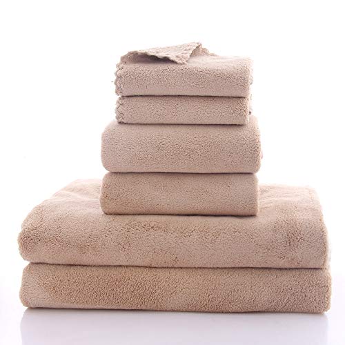 MOONQUEEN Premium Ultra Soft Quick Dry Bath Towel Set - 2 Bath Towels, 2 Hand Towels, 2 Washcloths - Super Absorbent Microfiber Coral Velvet Towels for Bathroom, Gym, Spa, Travel & Yoga (Brown, 6 Piece Set) - Perfect for Home, Hotels & Gifts
