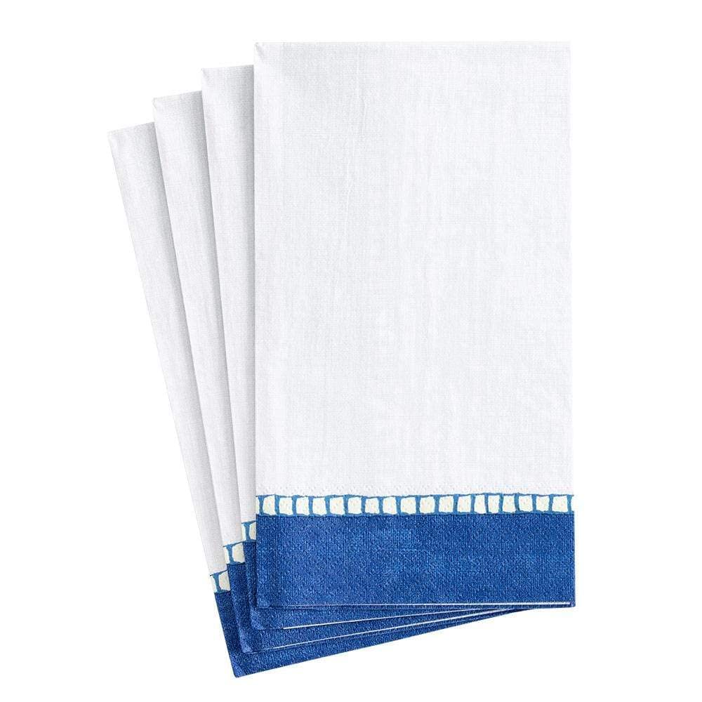 Premium Caspari Linen Border Paper Guest Towel Napkins - Marine Blue, 2 Packs of 15 (30 Count) - Elegant Bathroom & Kitchen Towels for Parties, Weddings & Upscale Events