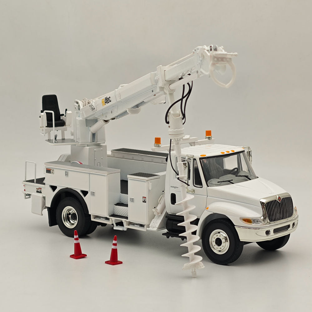 FIRST 1/34 Scale International DuraStar with Utility Digger Derrick Body - White Model 10 4053 | Diecast Truck for Collectors, Construction Enthusiasts & Model Displays