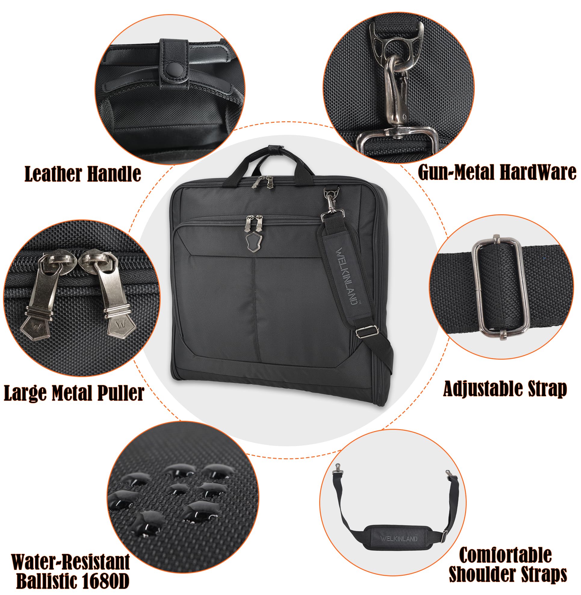 WELKINLAND Large Travel Garment Bag for Men - Carry-On Suit Bag with Hanging Hook, Durable Luggage for Business Trips & Formal Events - Perfect for Air Travel, Weddings, and Office Use