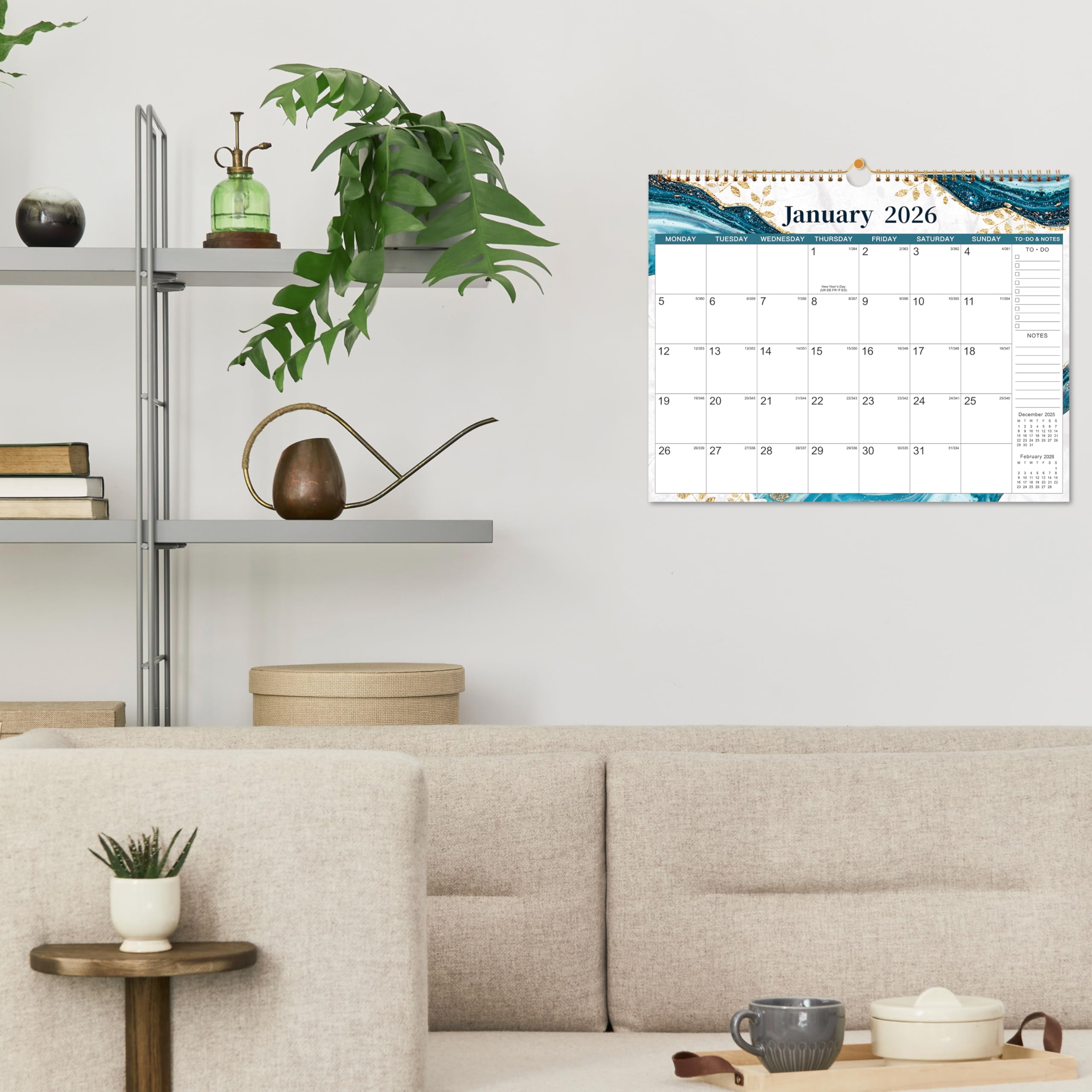 2025-2026 Wall Calendar | July 2025 to December 2026 Monthly Planner | Twin-Wire Binding with Hanging Hook | 14.8