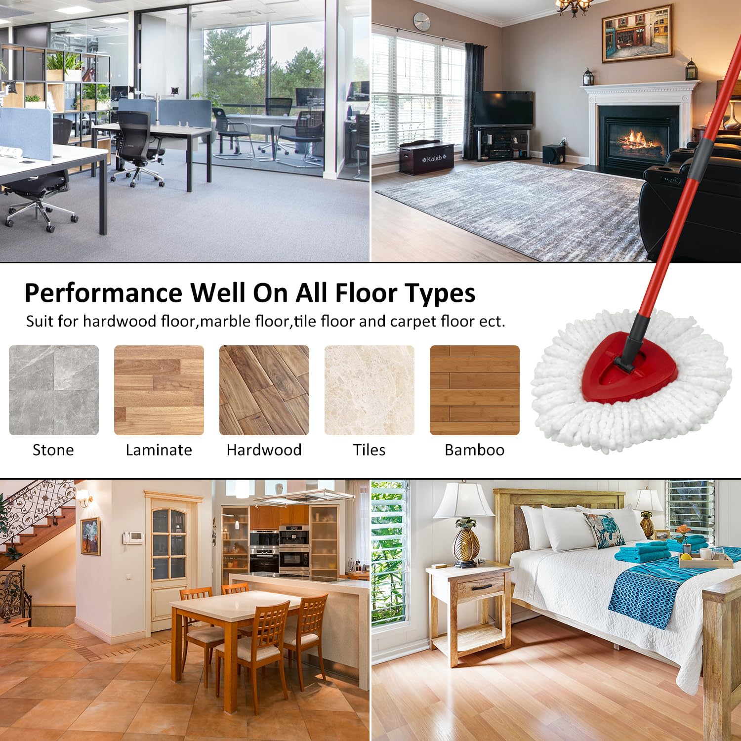 O-Cedar EasyWring Spin Mop Replacement Parts - 2 Microfiber Mop Heads, 4-Section Adjustable Iron Handle (30-58in) & Mop Head Cover - Compatible with 1-Tank Spin Mop System - Perfect for Hardwood Floors, Tile & Laminate Cleaning