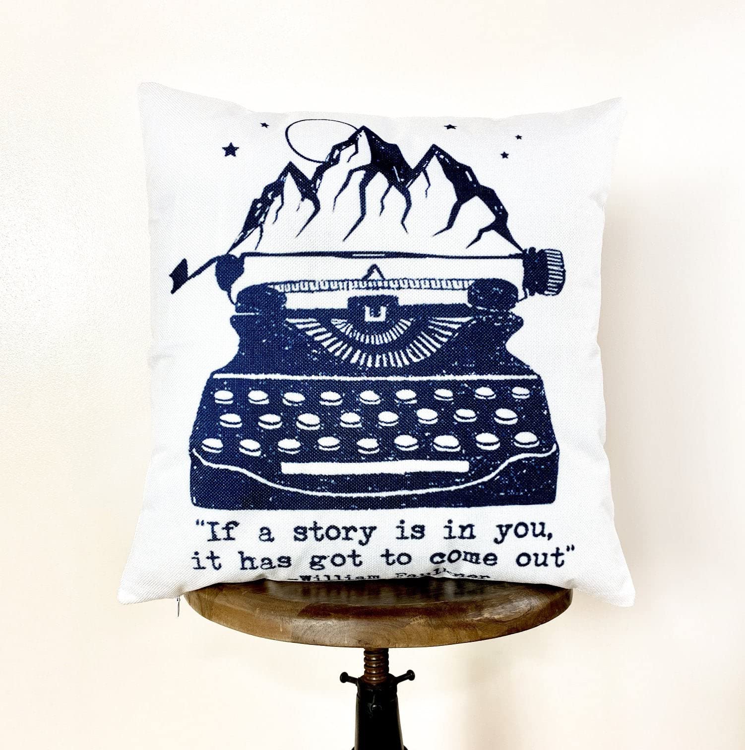 Inspirational Vintage Typewriter Pillow Cover - 'If a Story is in You it has got to Come Out' Quote | Motivational Home Decor for Bedroom, Living Room & Office