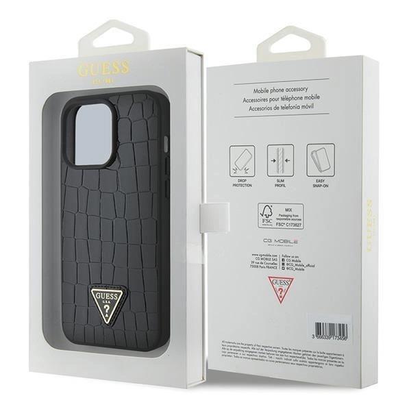 Guess Crocodile Embossed Triangle Metal Logo Hard Case for iPhone 15 Pro Max 6.7